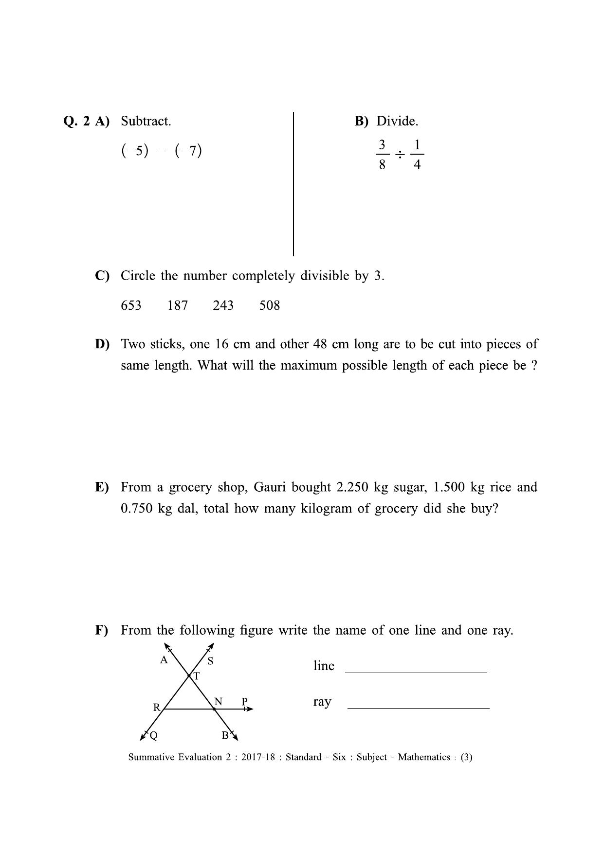 Maharashtra Board Class 6 Maths - English Medium (गणित - इंग्रजी माध्यम) Sample Question Paper - Page 3