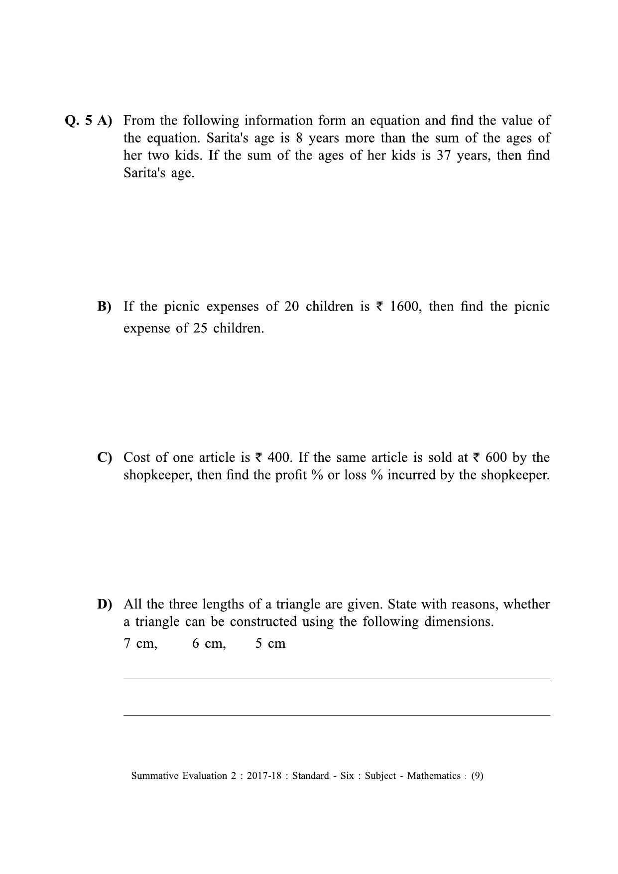 Maharashtra Board Class 6 Maths - English Medium (गणित - इंग्रजी माध्यम) Sample Question Paper - Page 9