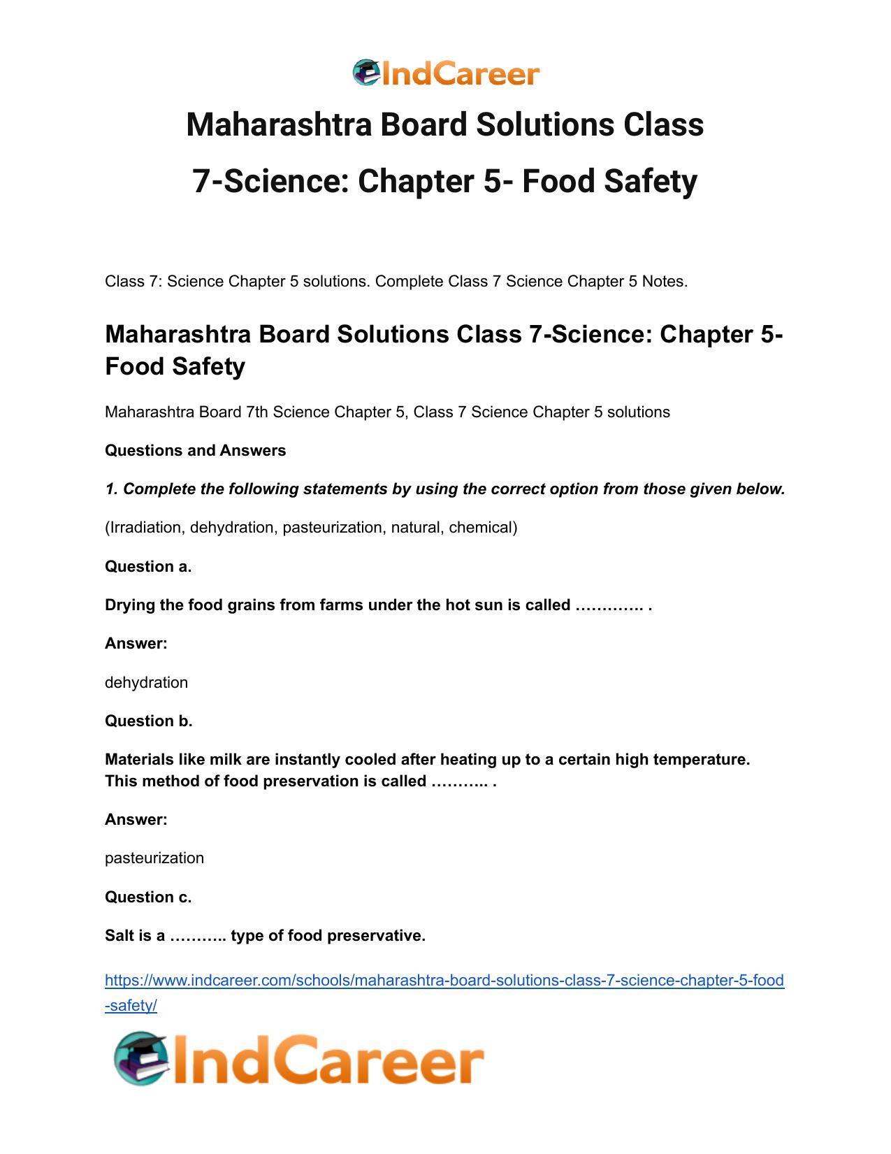 Maharashtra Board Solutions Class 7-Science: Chapter 5- Food Safety - Page 2
