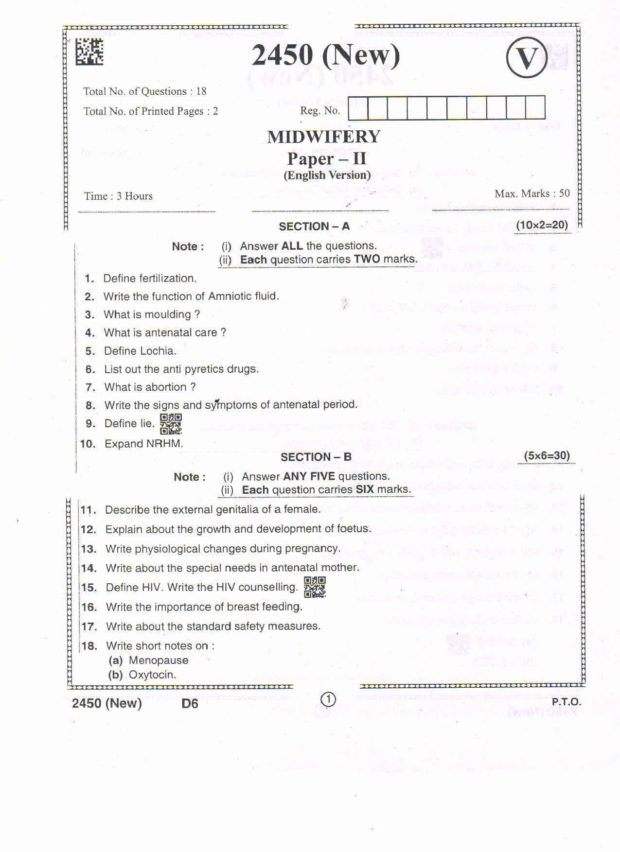 AP Intermediate 2nd Year Vocational Question Paper September-2021 - Midwifery-II - Page 1