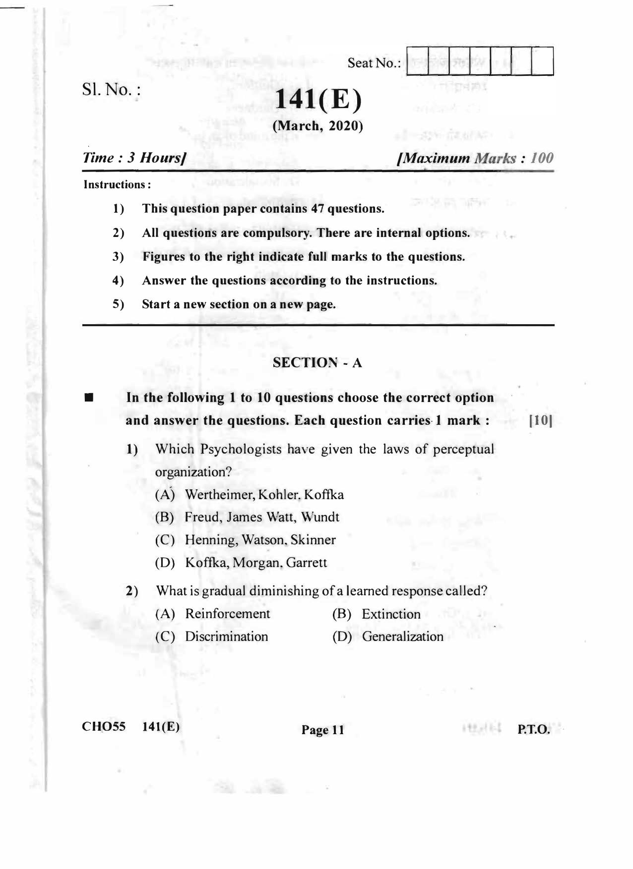 Gujarat Board Class 12th Question Paper 2020: (GHE) Psychology - Page 11