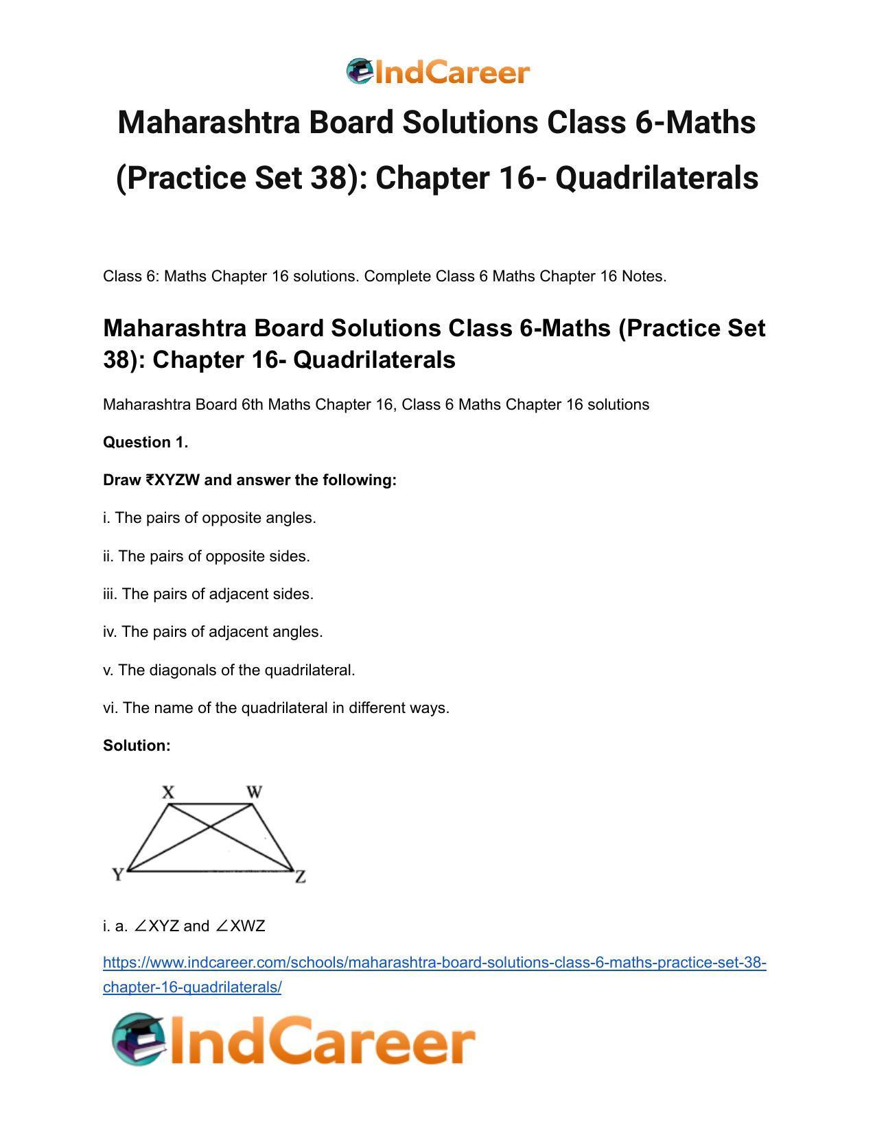 Maharashtra Board Solutions Class 6-Maths (Practice Set 38): Chapter 16- Quadrilaterals - Page 2