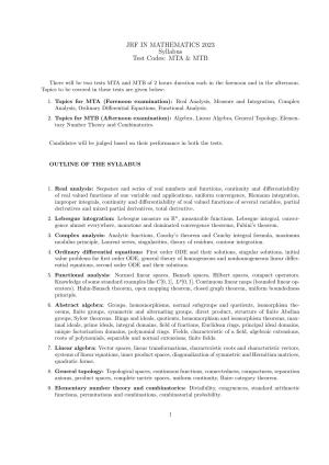 ISI Admission Test JRF in Mathematics Syllabus