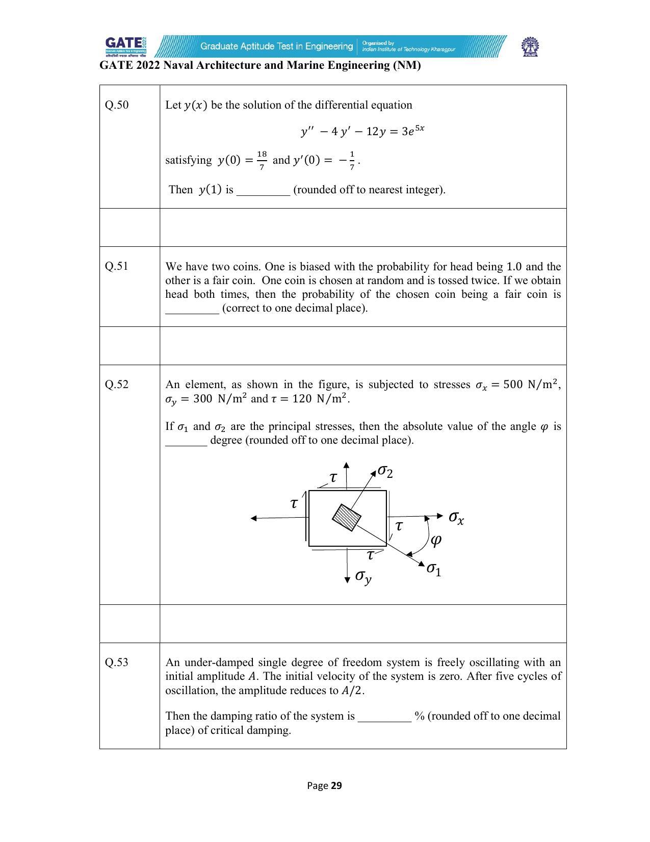 GATE 2022 Naval Architecture and Marine Engineering (NM) Question Paper - Page 29