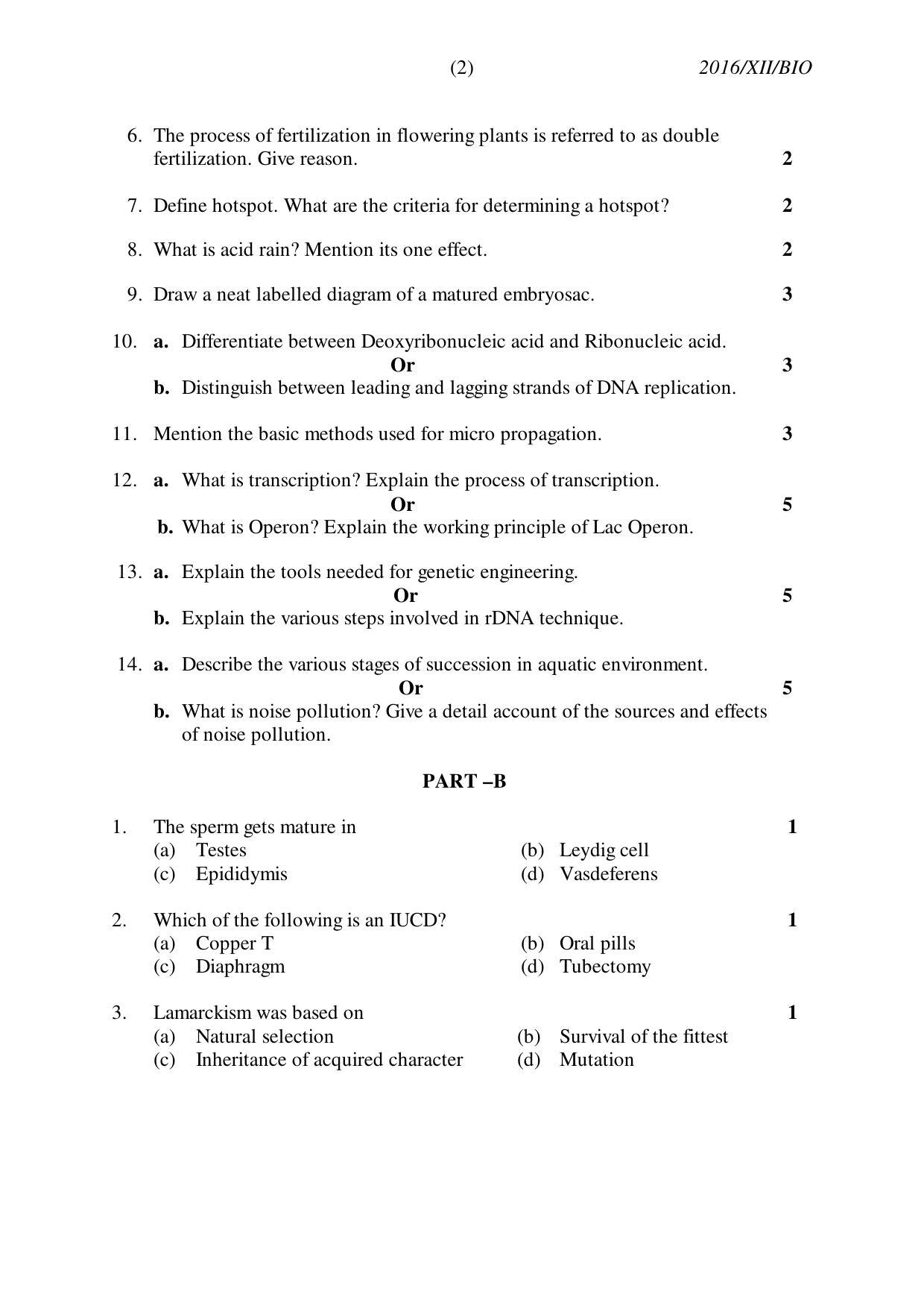 Nagaland Board Class 12 BIOLOGY 2016 Question Papers - Page 2