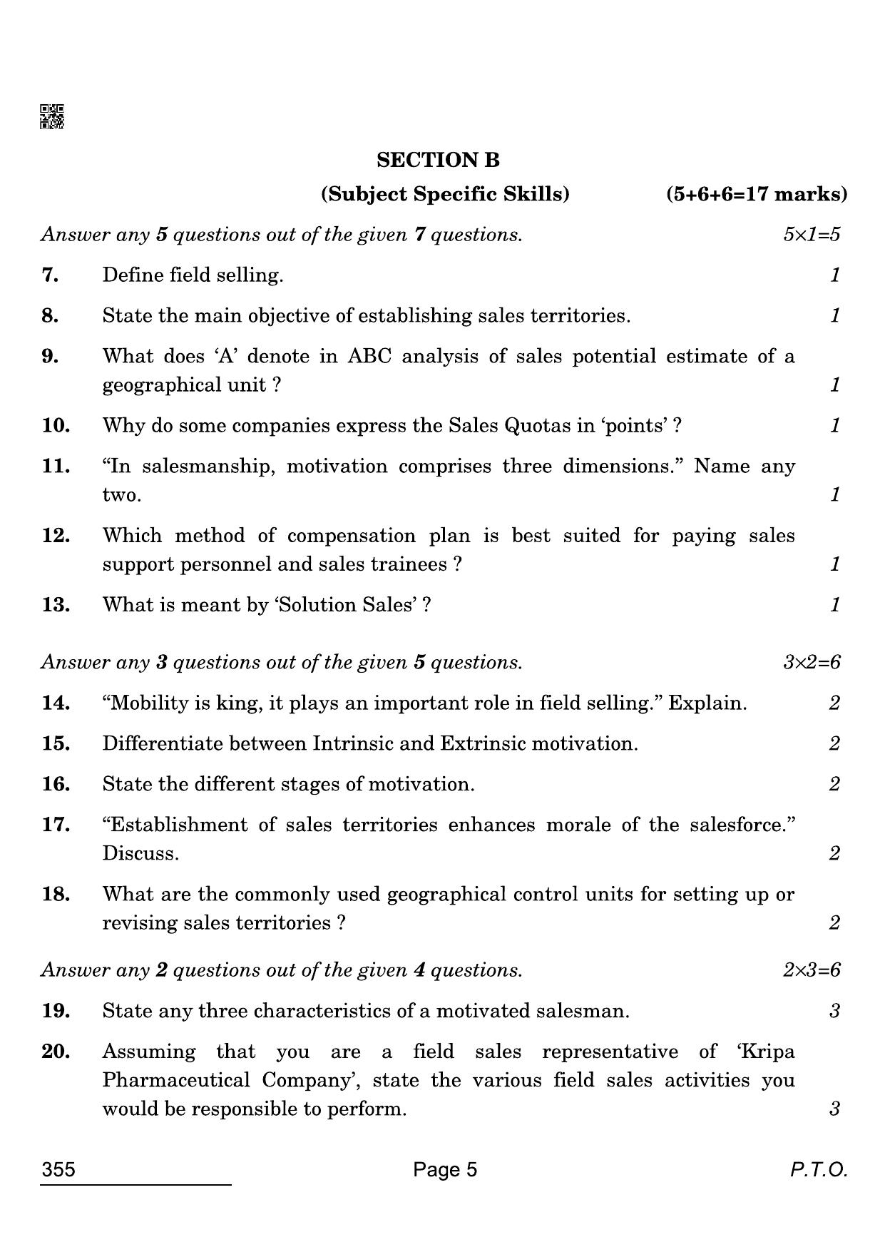 CBSE Class 12 355 Salesmanship 2022 Compartment Question Paper - Page 5