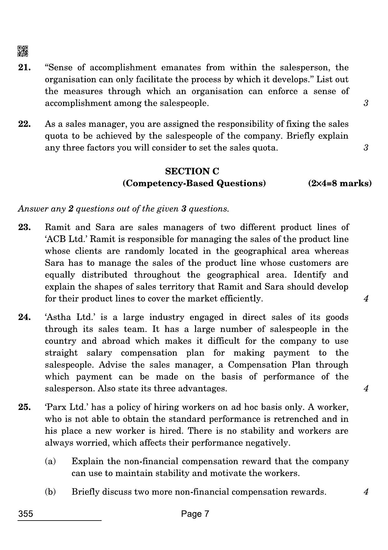 CBSE Class 12 355 Salesmanship 2022 Compartment Question Paper - Page 7