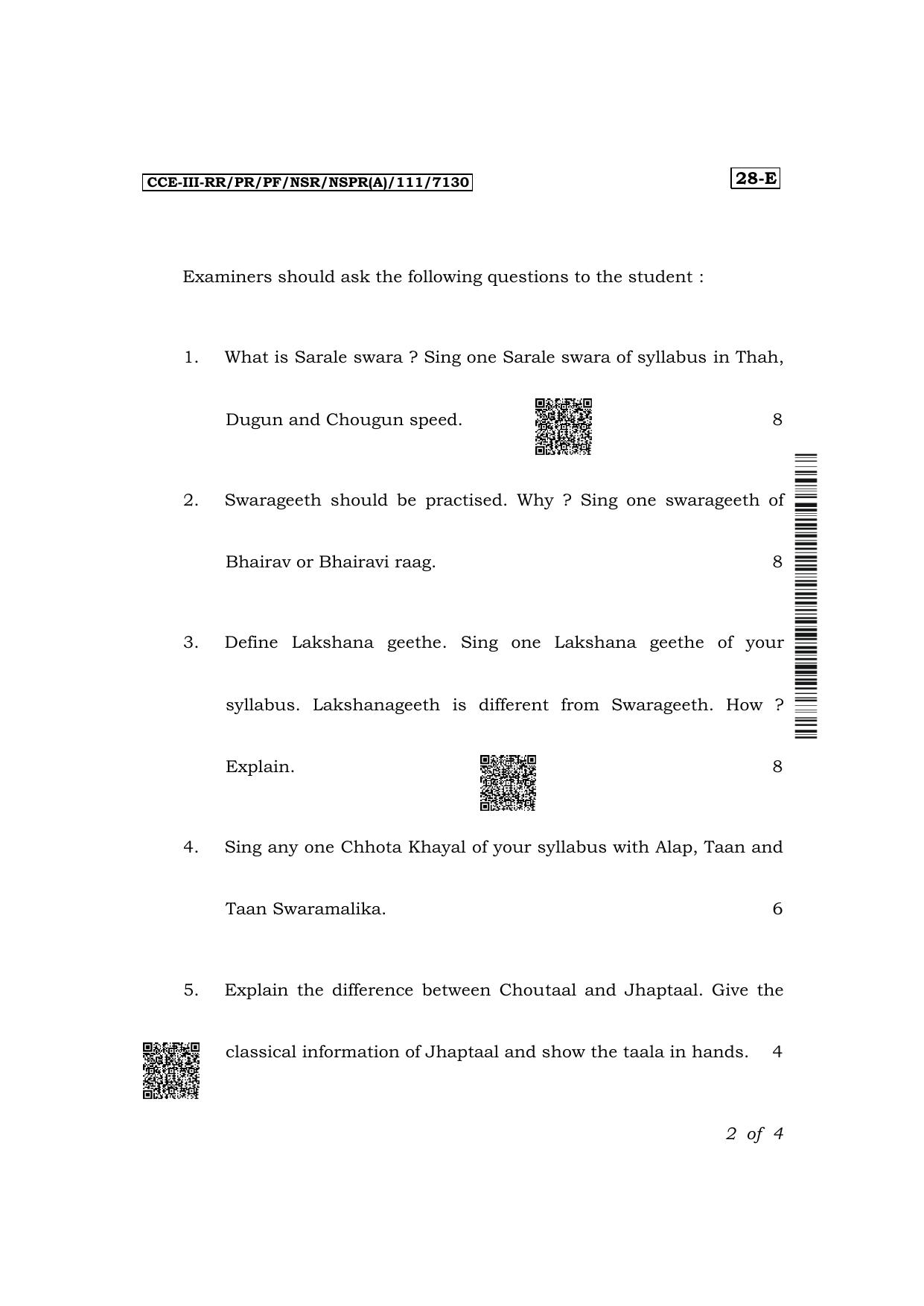 Karnataka SSLC Hindustani Music (English Medium 28E Practical) Exam 3 Question Paper 2024 (A Version) - Page 2