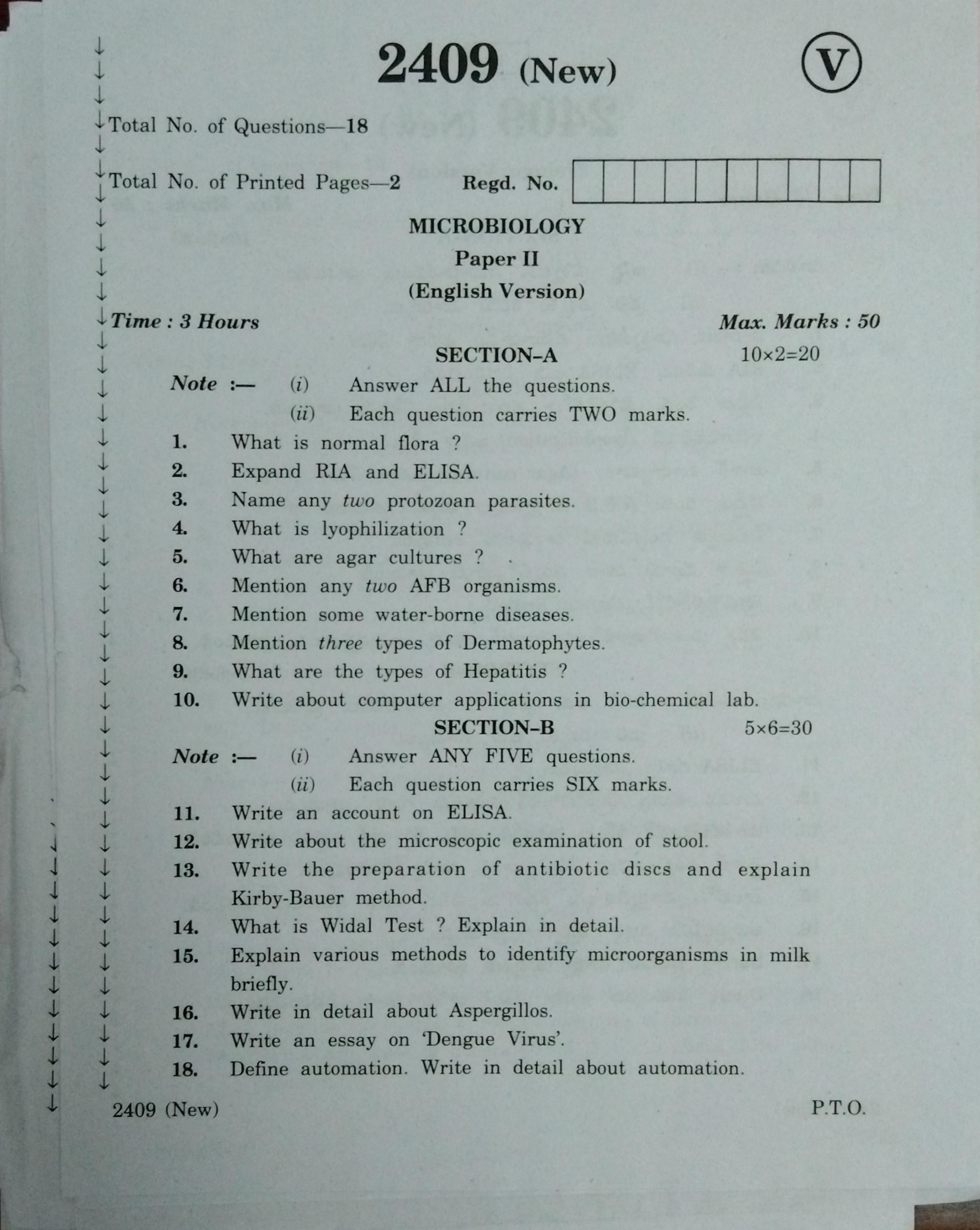 AP Inter 2nd Year Vocational Question Paper March - 2020 -  Microbiology - II (new) - Page 1