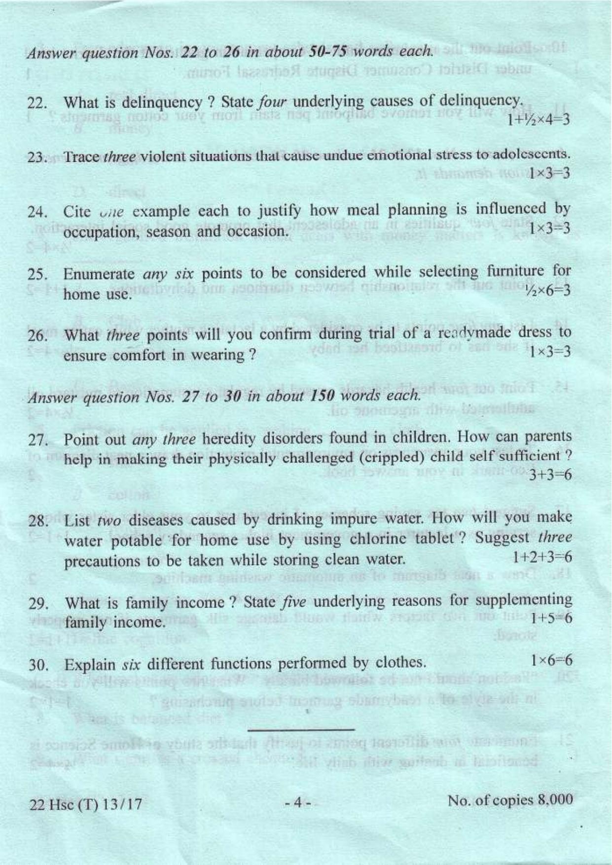 COHSEM Class 12 Home Science 2017 Question Papers - Page 4
