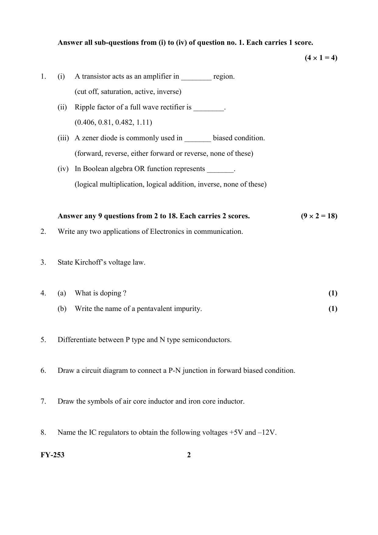 Kerala Plus One (Class 11th) Electronics Systems Question Paper 2021 - Page 2