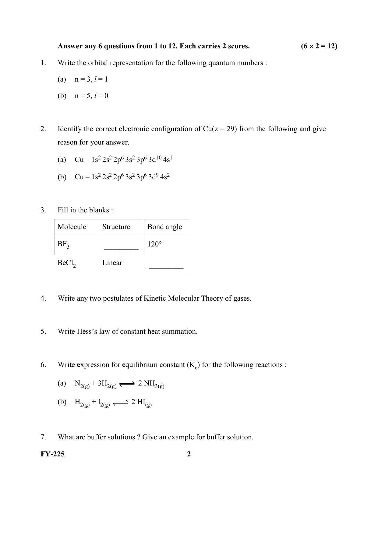 Kerala Plus One (Class 11th) Chemistry Question Paper 2021 - Page 2