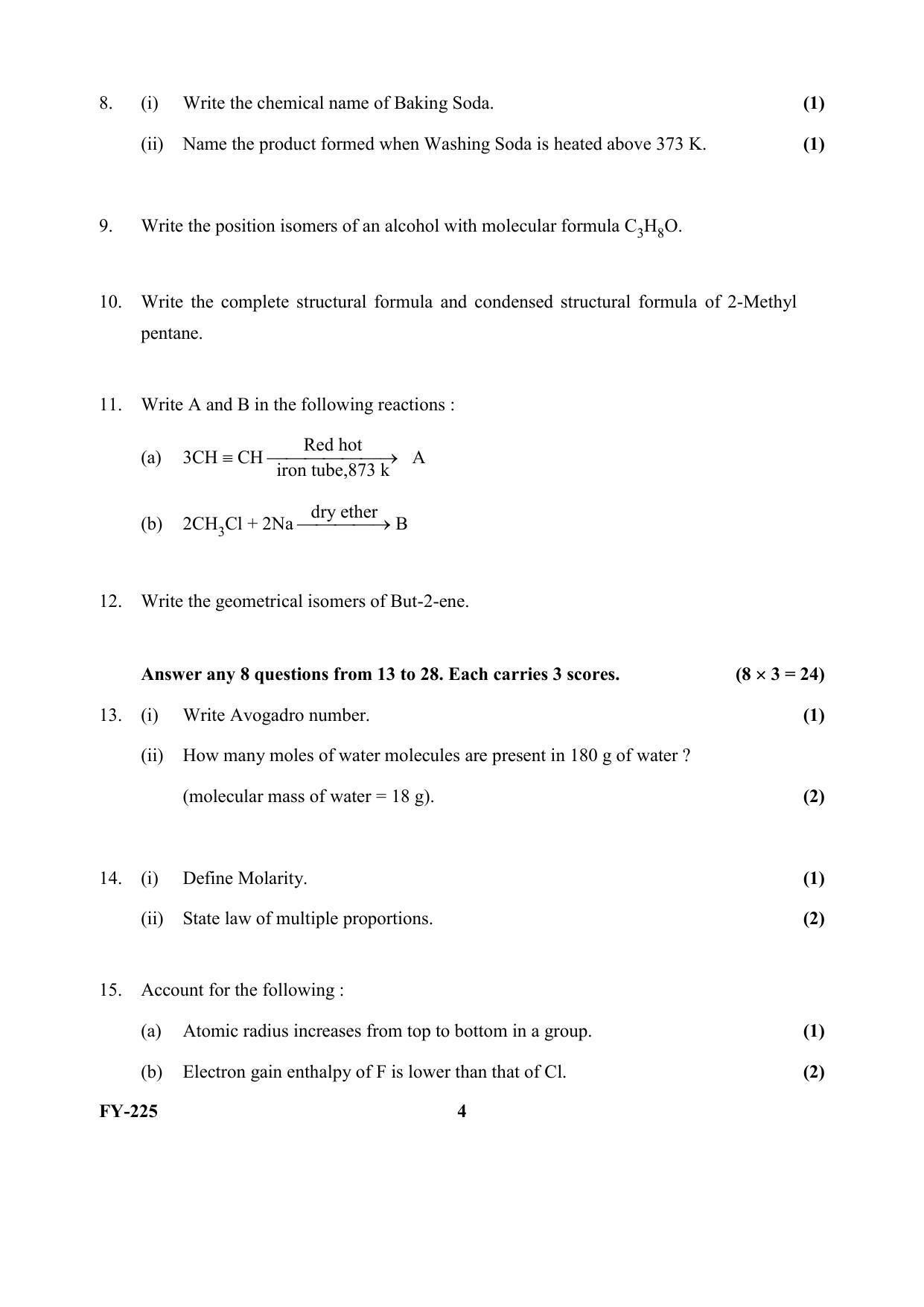 Kerala Plus One (Class 11th) Chemistry Question Paper 2021 - Page 4