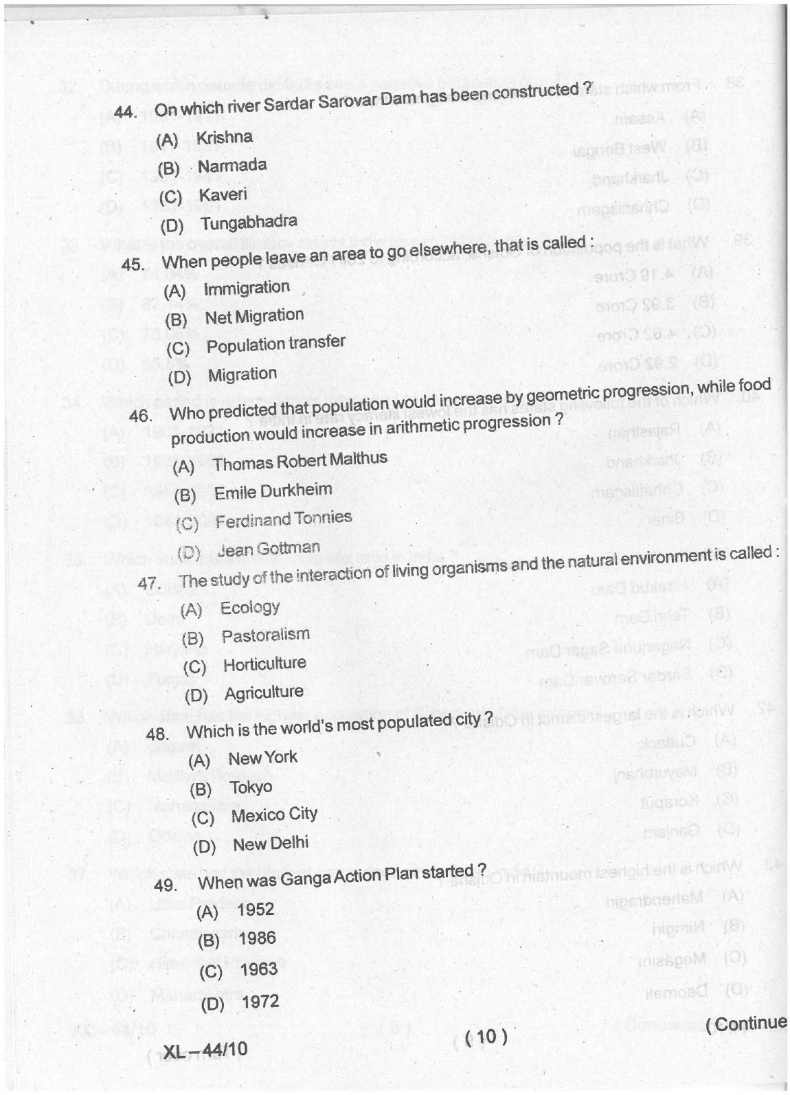Odisha CPET 2021 POPULATION STUDIES Question Paper - Page 9