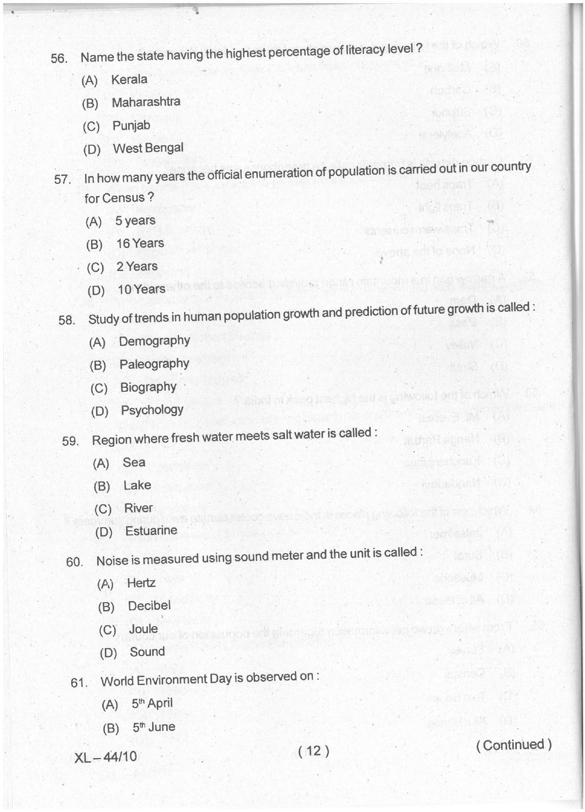 Odisha CPET 2021 POPULATION STUDIES Question Paper - Page 11