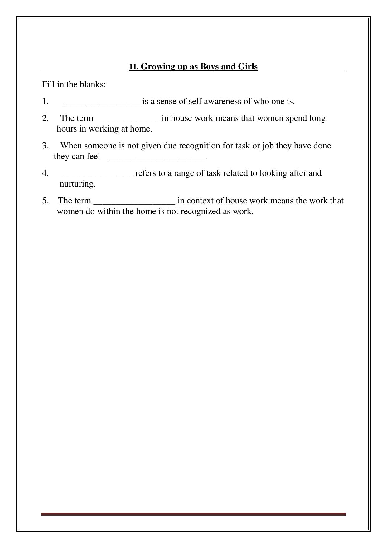 CBSE Worksheets for Class 7 Social Science Growing up as Boys and Girls Assignment - Page 1