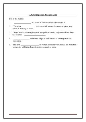 CBSE Worksheets for Class 7 Social Science Growing up as Boys and Girls Assignment