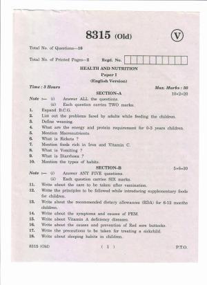 AP Inter 1st Year Health and Nutrition-I (Old) March-2019-Vocational Question Paper