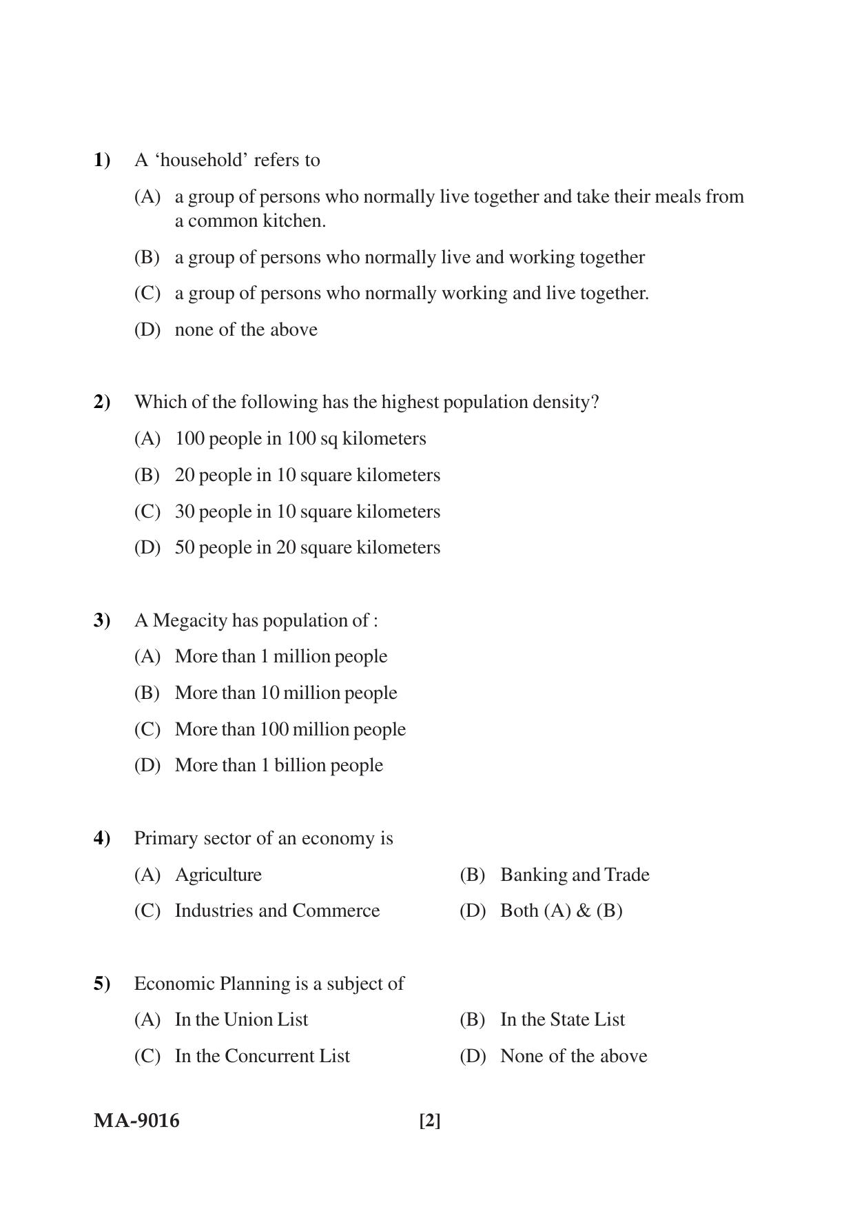 Mysore University PG Entrance Exam 2022: M.Tech Urban and Regional Planning Question Paper - Page 2