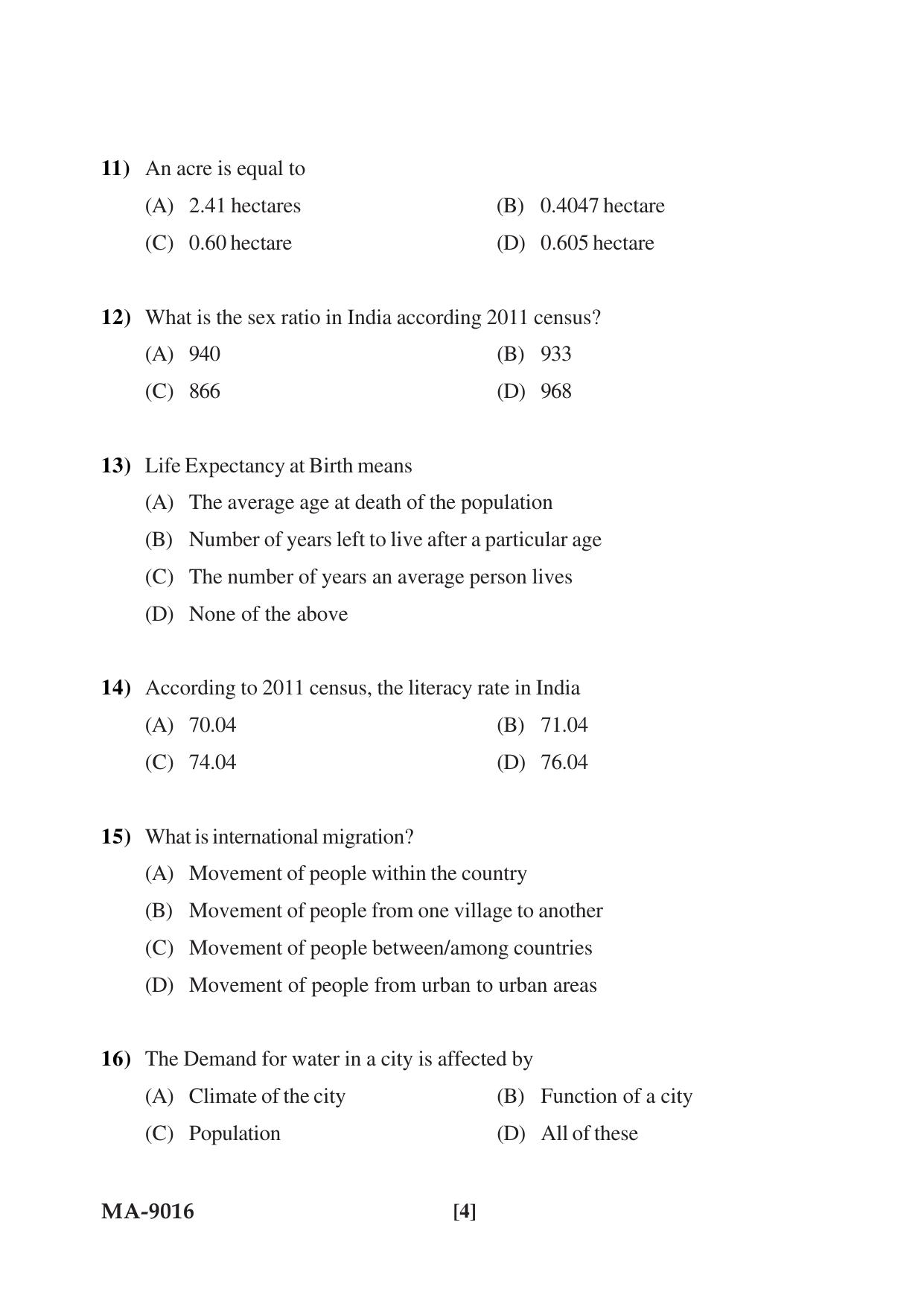 Mysore University PG Entrance Exam 2022: M.Tech Urban and Regional Planning Question Paper - Page 4