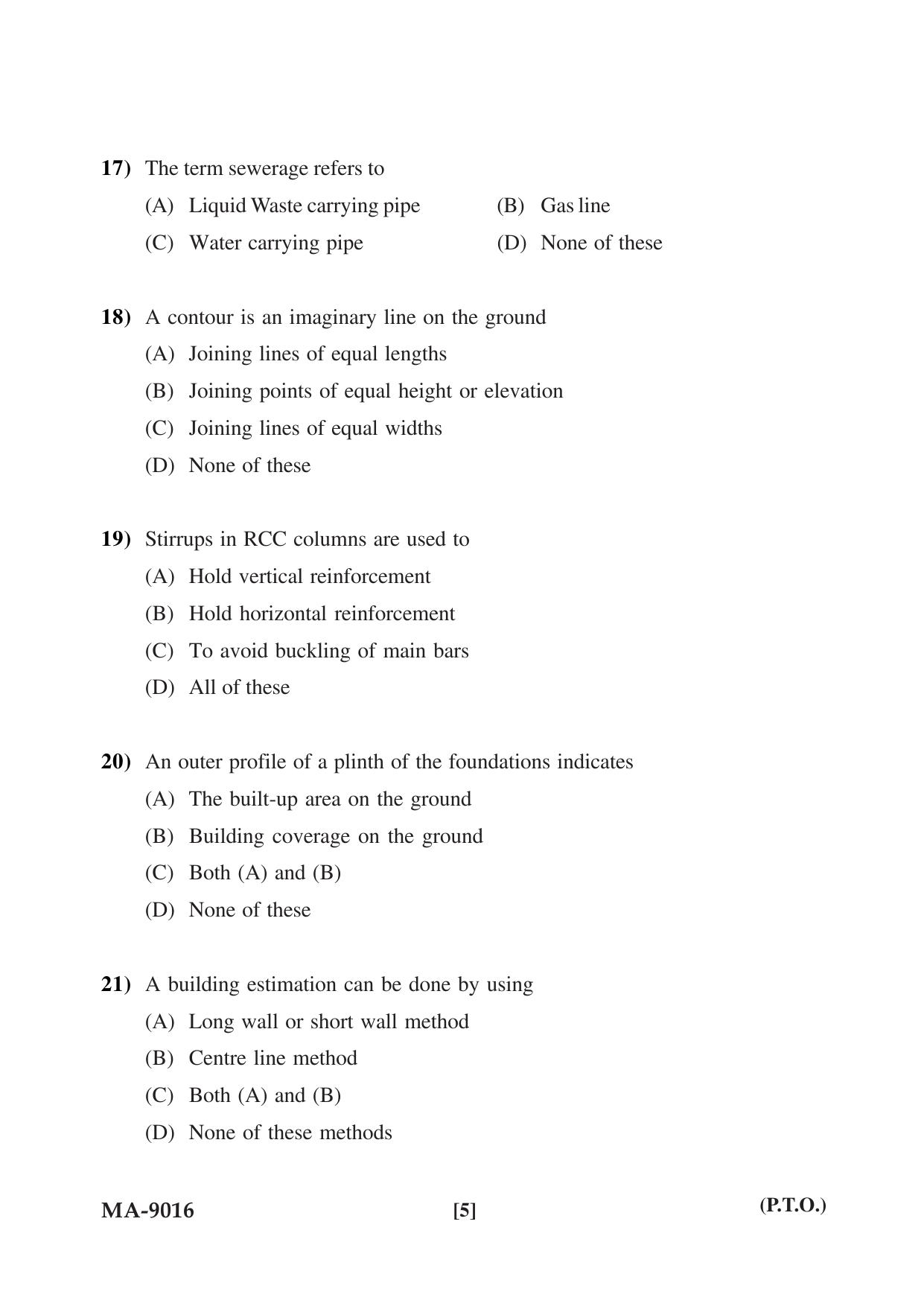 Mysore University PG Entrance Exam 2022: M.Tech Urban and Regional Planning Question Paper - Page 5