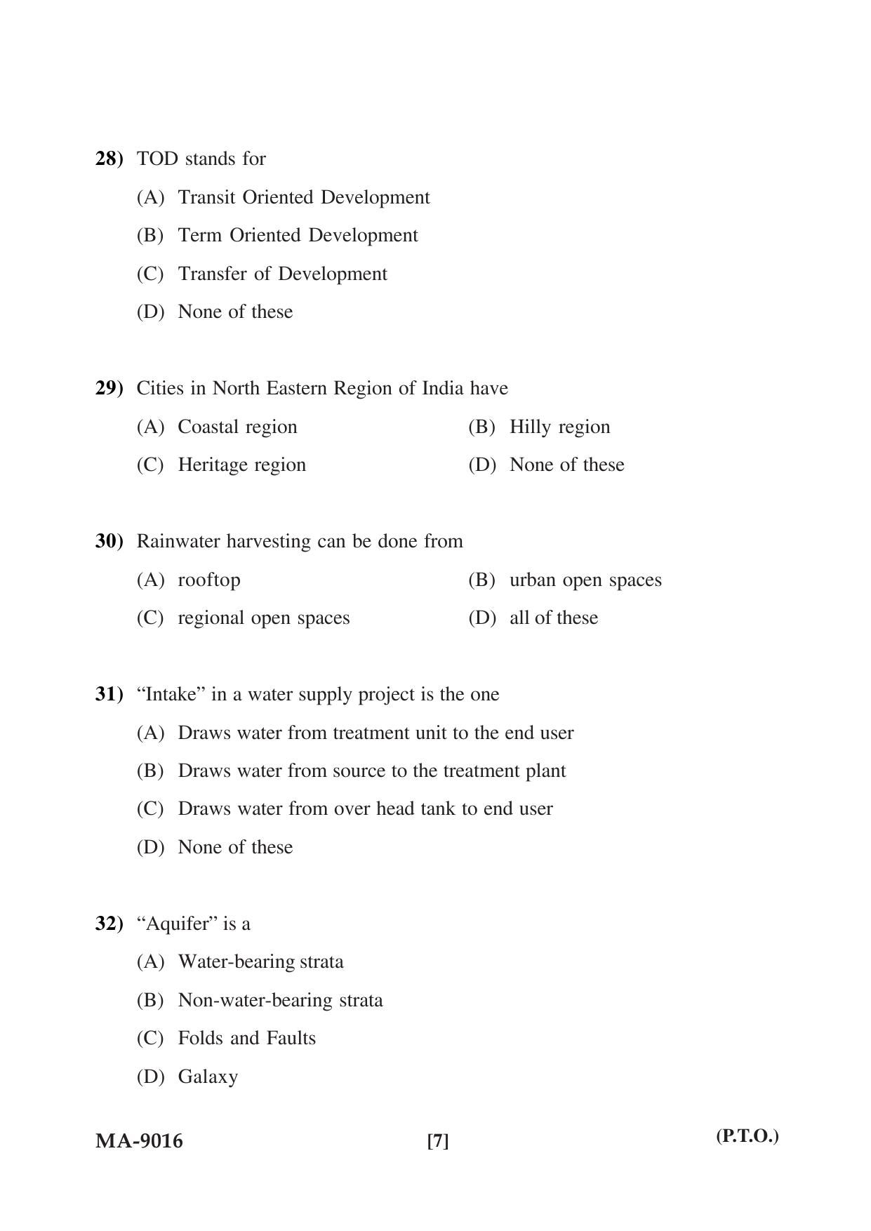 Mysore University PG Entrance Exam 2022: M.Tech Urban and Regional Planning Question Paper - Page 7