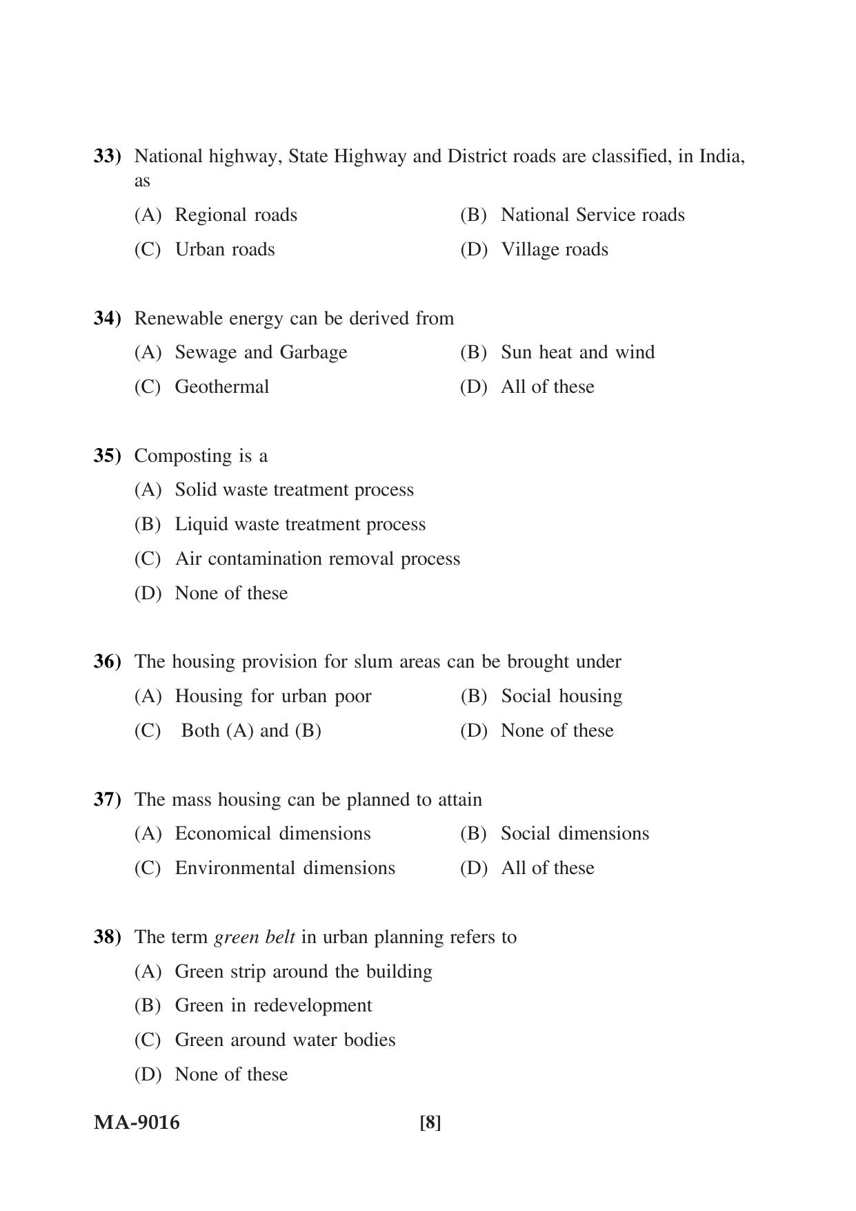 Mysore University PG Entrance Exam 2022: M.Tech Urban and Regional Planning Question Paper - Page 8