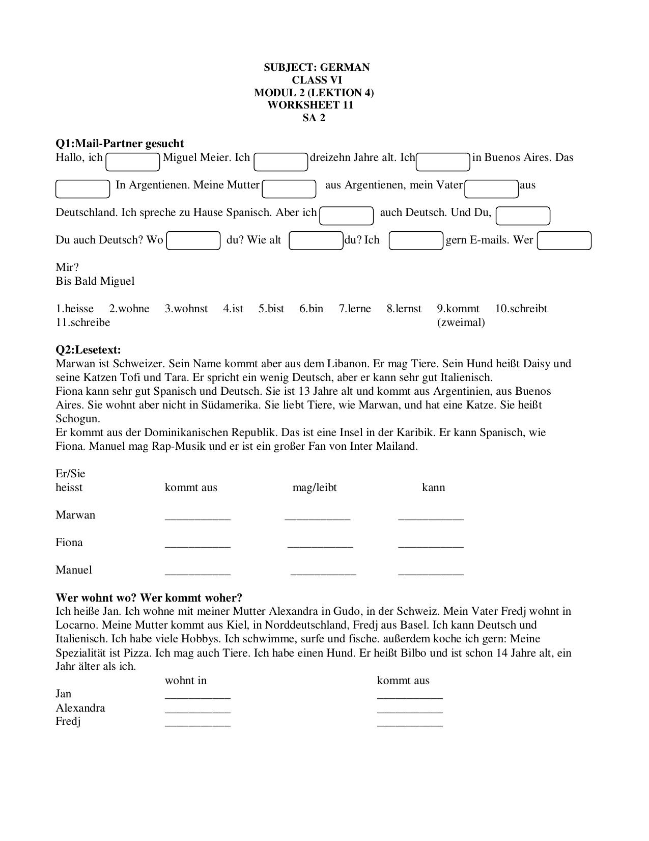 CBSE Worksheets for Class 6 German Assignment 4 - Page 1