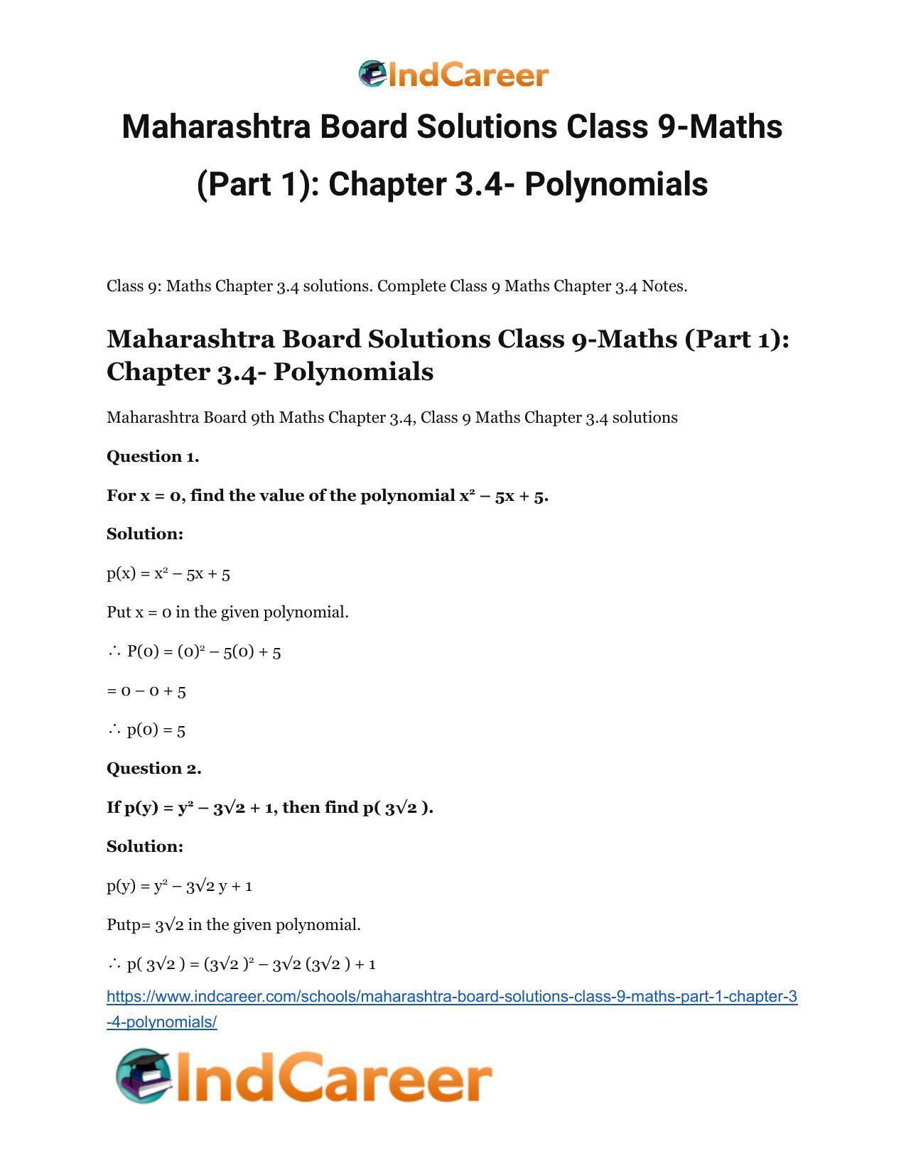 Maharashtra Board Solutions Class 9-Maths (Part 1): Chapter 3.4- Polynomials - Page 2