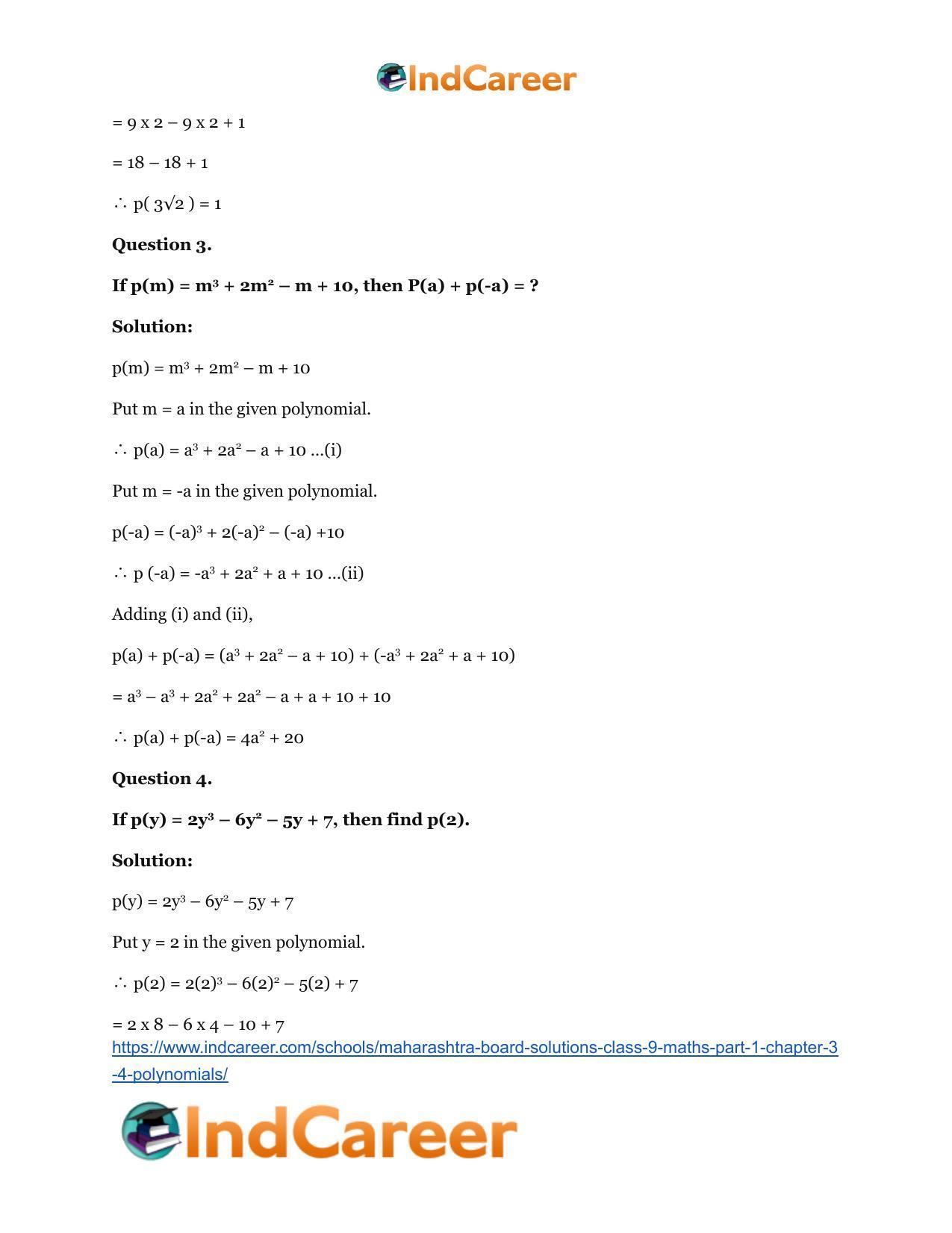 Maharashtra Board Solutions Class 9-Maths (Part 1): Chapter 3.4- Polynomials - Page 3