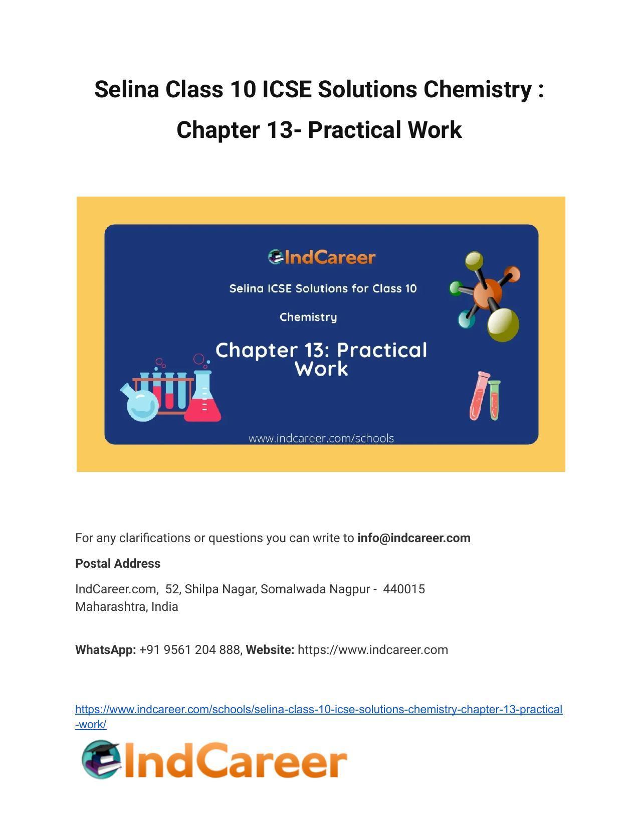 Selina Class 10 ICSE Solutions Chemistry : Chapter 13- Practical Work - Page 1