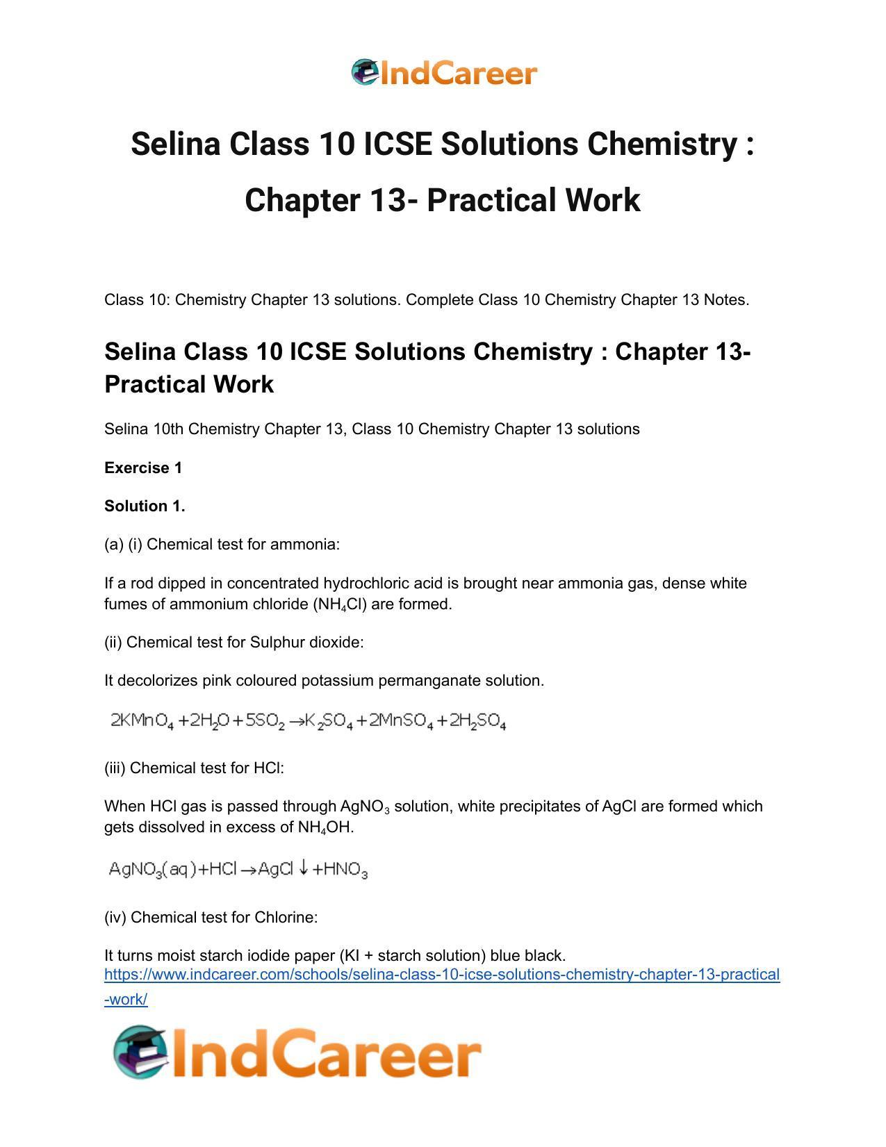 Selina Class 10 ICSE Solutions Chemistry : Chapter 13- Practical Work - Page 2