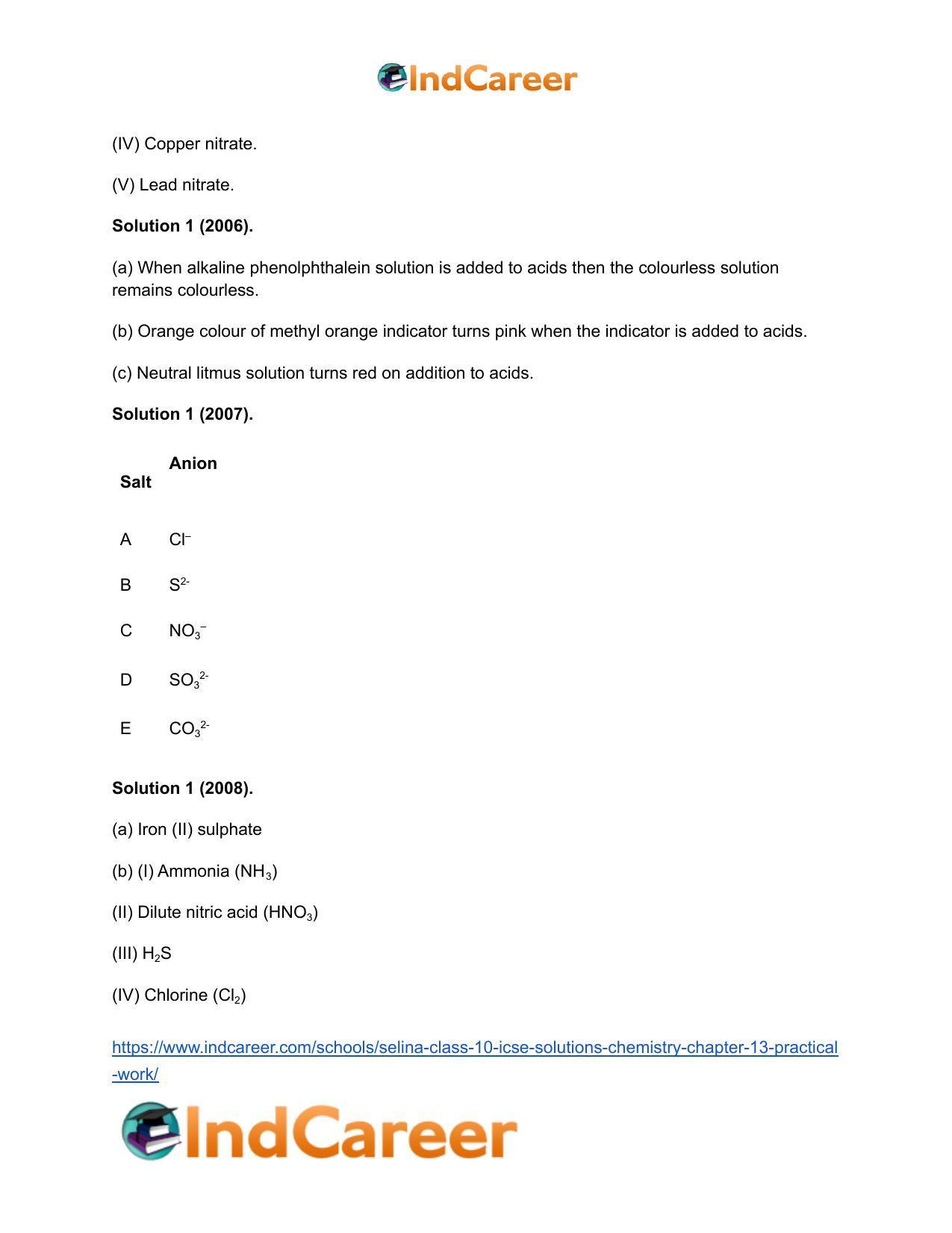 Selina Class 10 ICSE Solutions Chemistry : Chapter 13- Practical Work - Page 8