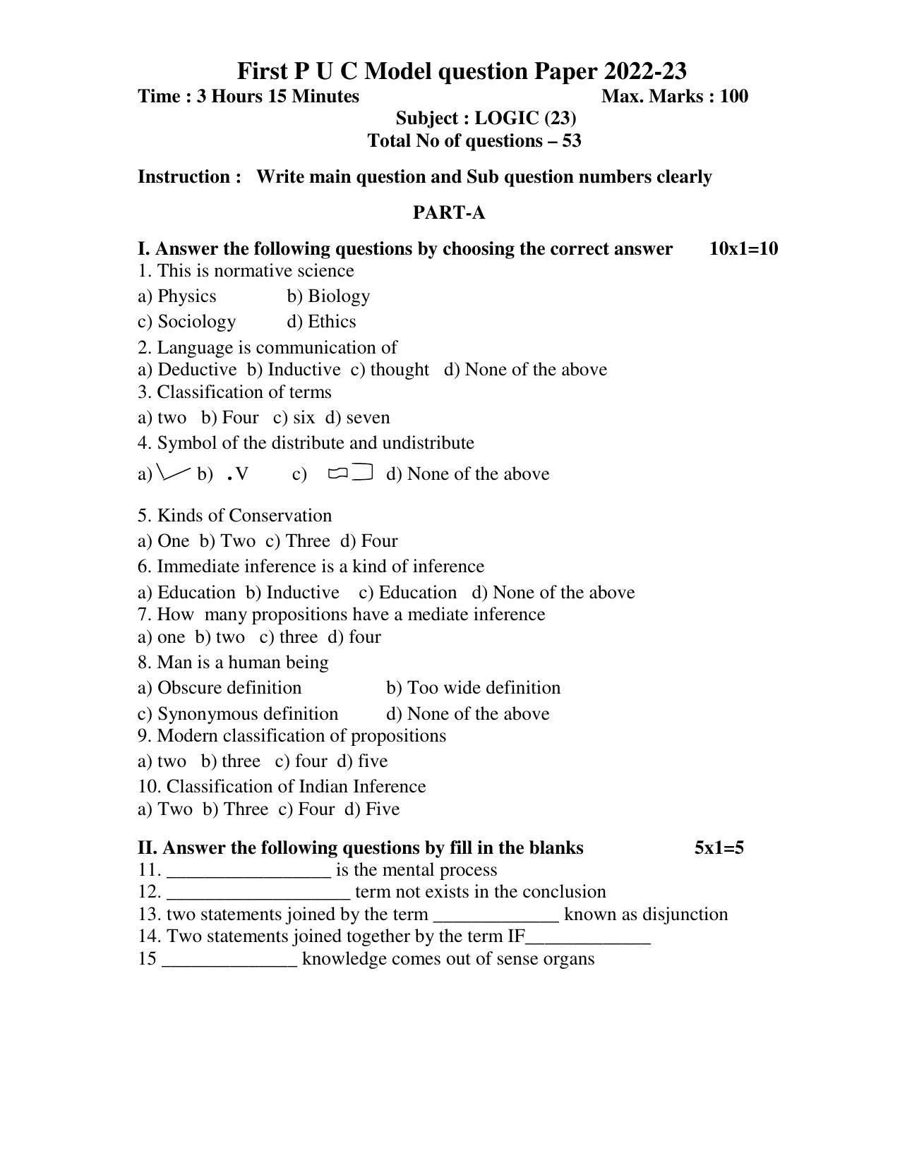 Karnataka 1st PUC LOGIC Model Question Paper - Page 5
