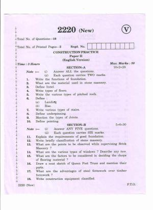 AP Inter 2nd Year Construction Practice-II (new) March-2020-Vocational Question Pape