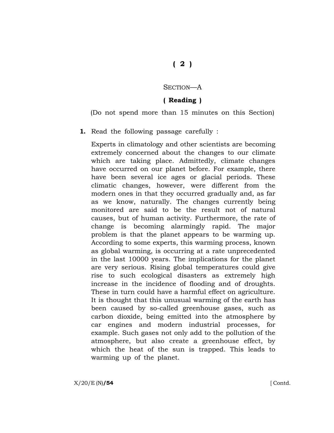 Meghalaya Board (MBOSE) Class 10 ENGLISH ( New Course ) 2020 Question Paper - Page 2