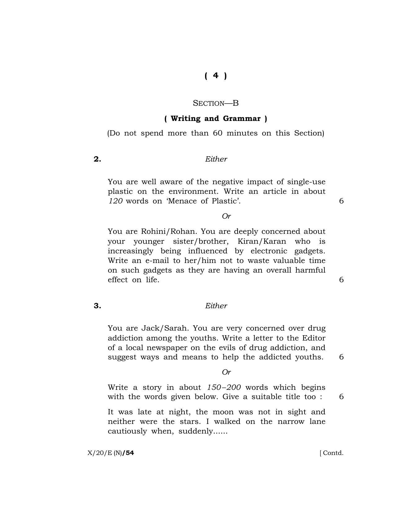 Meghalaya Board (MBOSE) Class 10 ENGLISH ( New Course ) 2020 Question Paper - Page 4