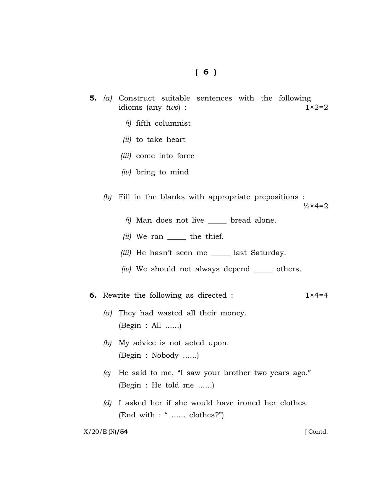 Meghalaya Board (MBOSE) Class 10 ENGLISH ( New Course ) 2020 Question Paper - Page 6
