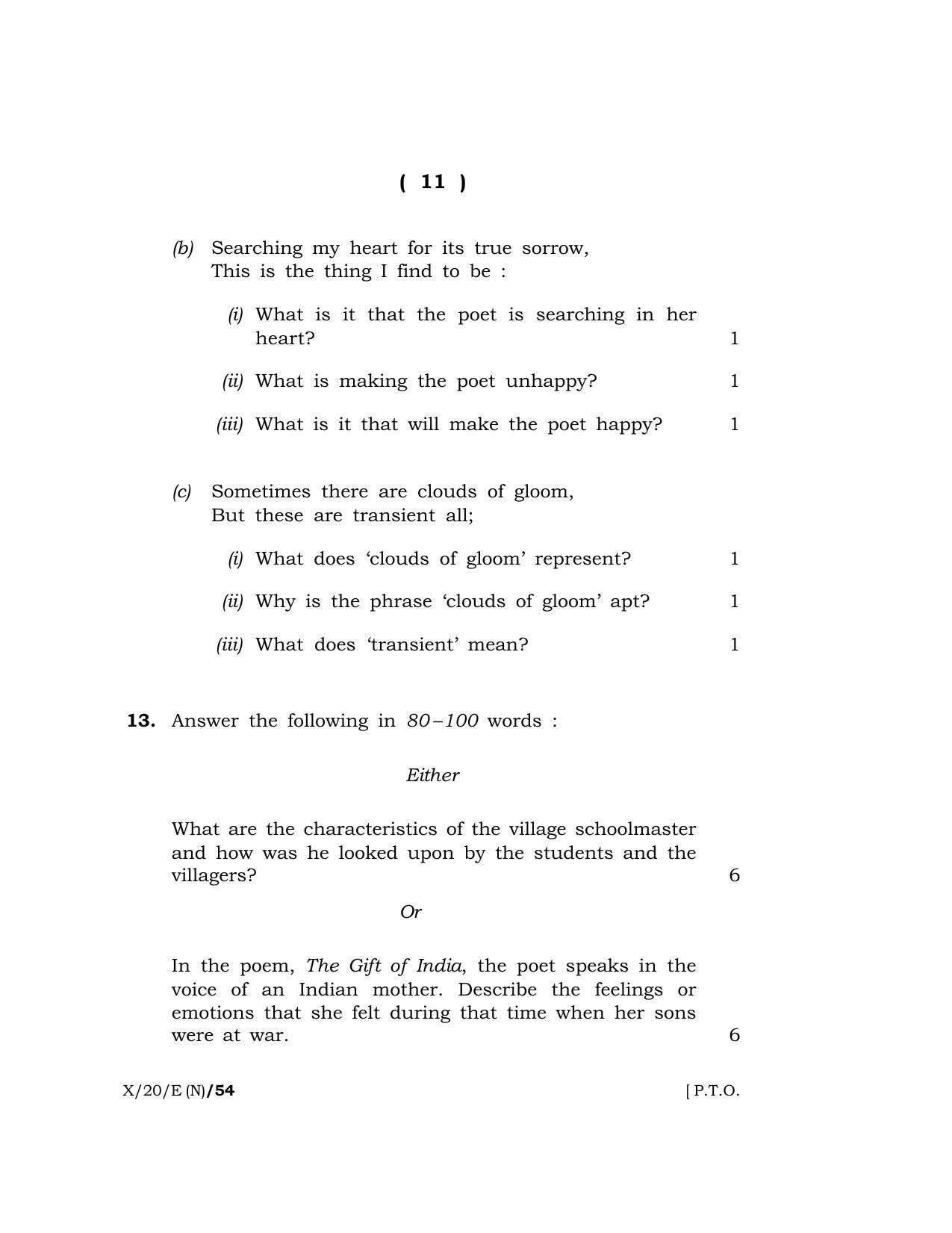 Meghalaya Board (MBOSE) Class 10 ENGLISH ( New Course ) 2020 Question Paper - Page 11