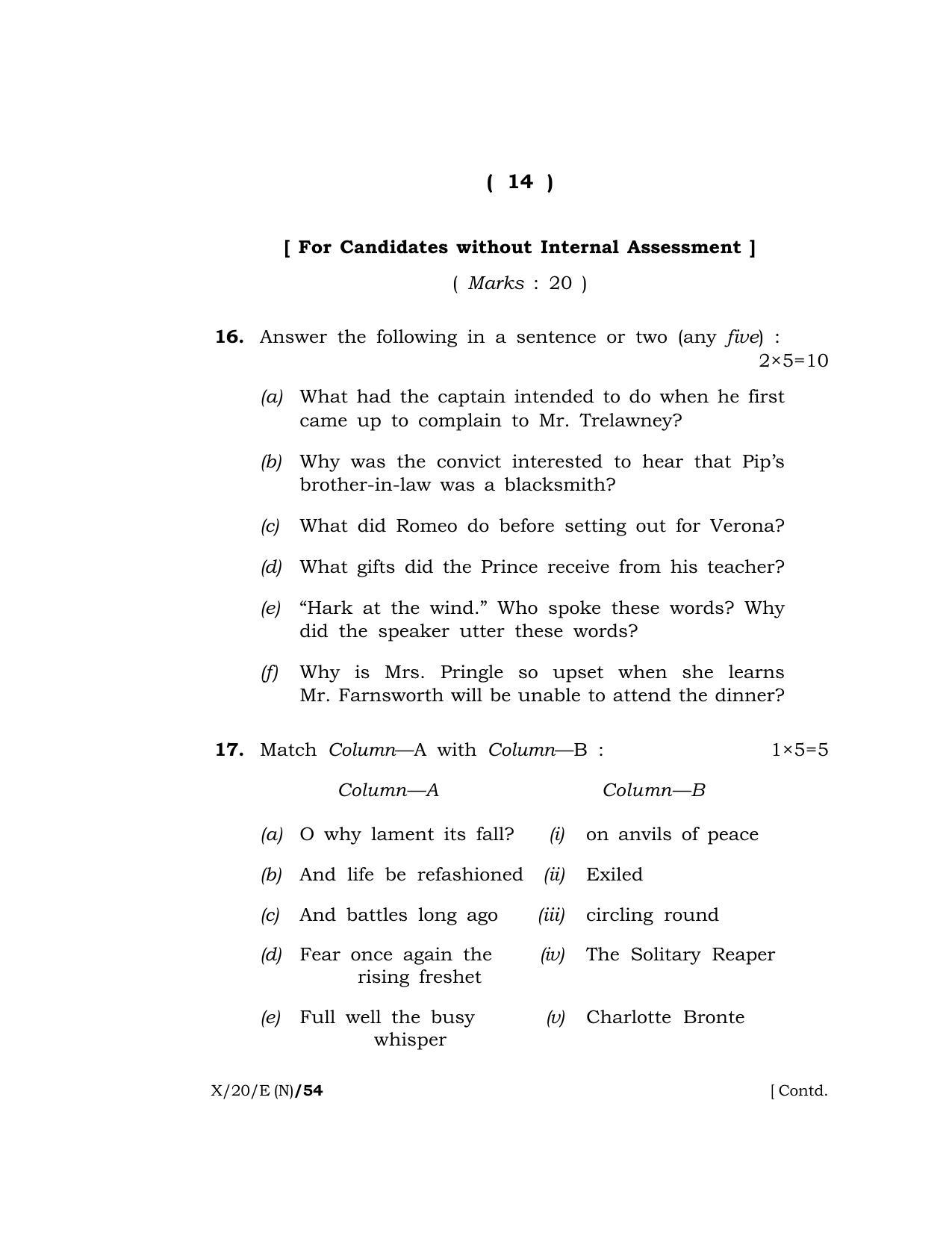 Meghalaya Board (MBOSE) Class 10 ENGLISH ( New Course ) 2020 Question Paper - Page 14