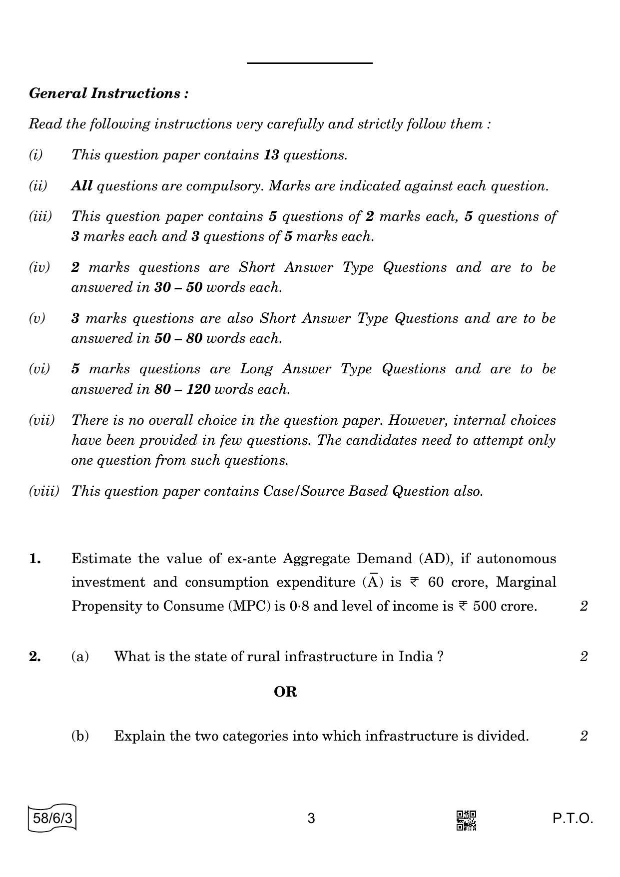 CBSE Class 12 58-6-3 ECONOMICS 2022 Compartment Question Paper - Page 3