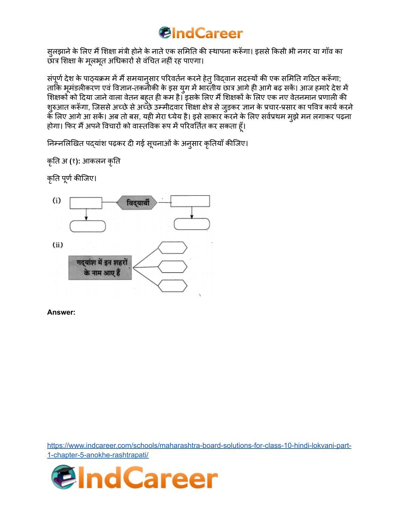 Maharashtra Board Solutions for Class 10- Hindi Lokvani (Part 1): Chapter 5- अनोखे राष्ट्रपति - Page 10