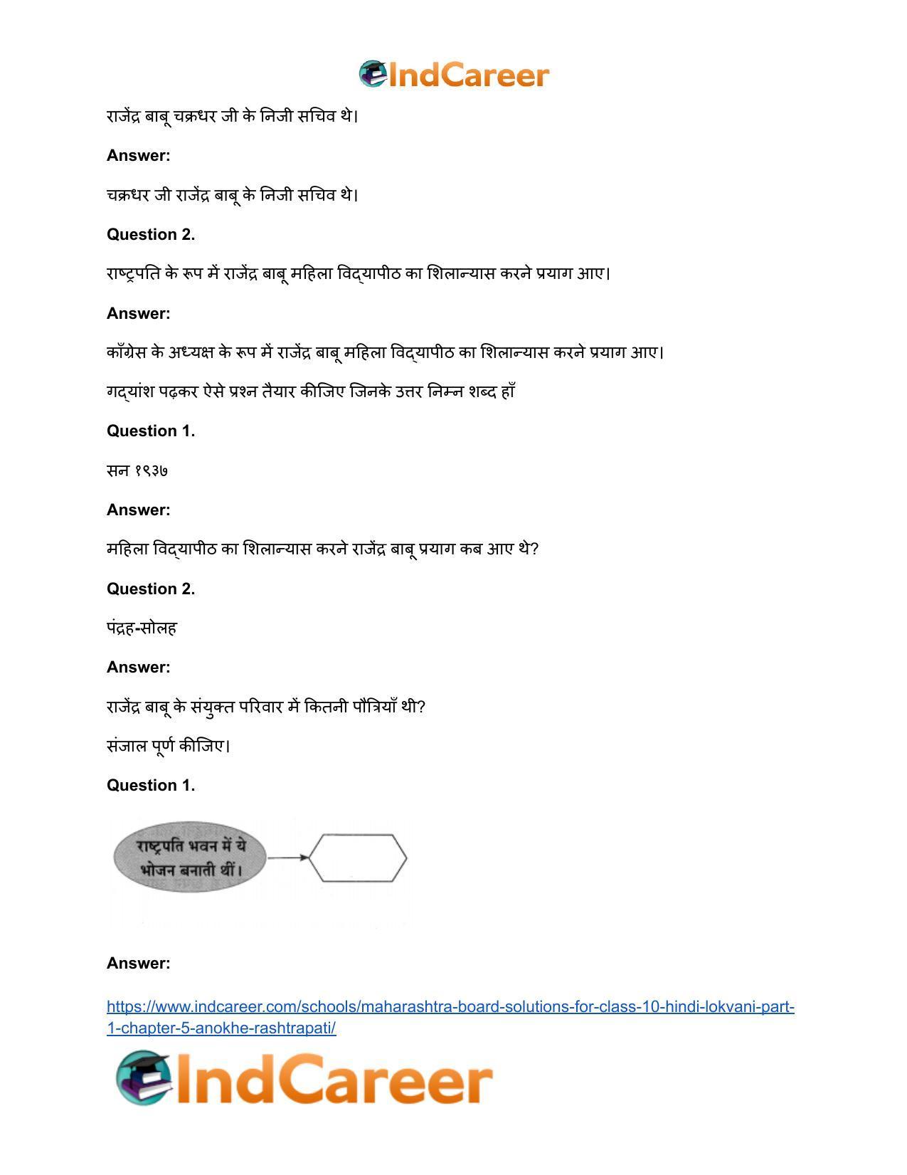 Maharashtra Board Solutions for Class 10- Hindi Lokvani (Part 1): Chapter 5- अनोखे राष्ट्रपति - Page 22