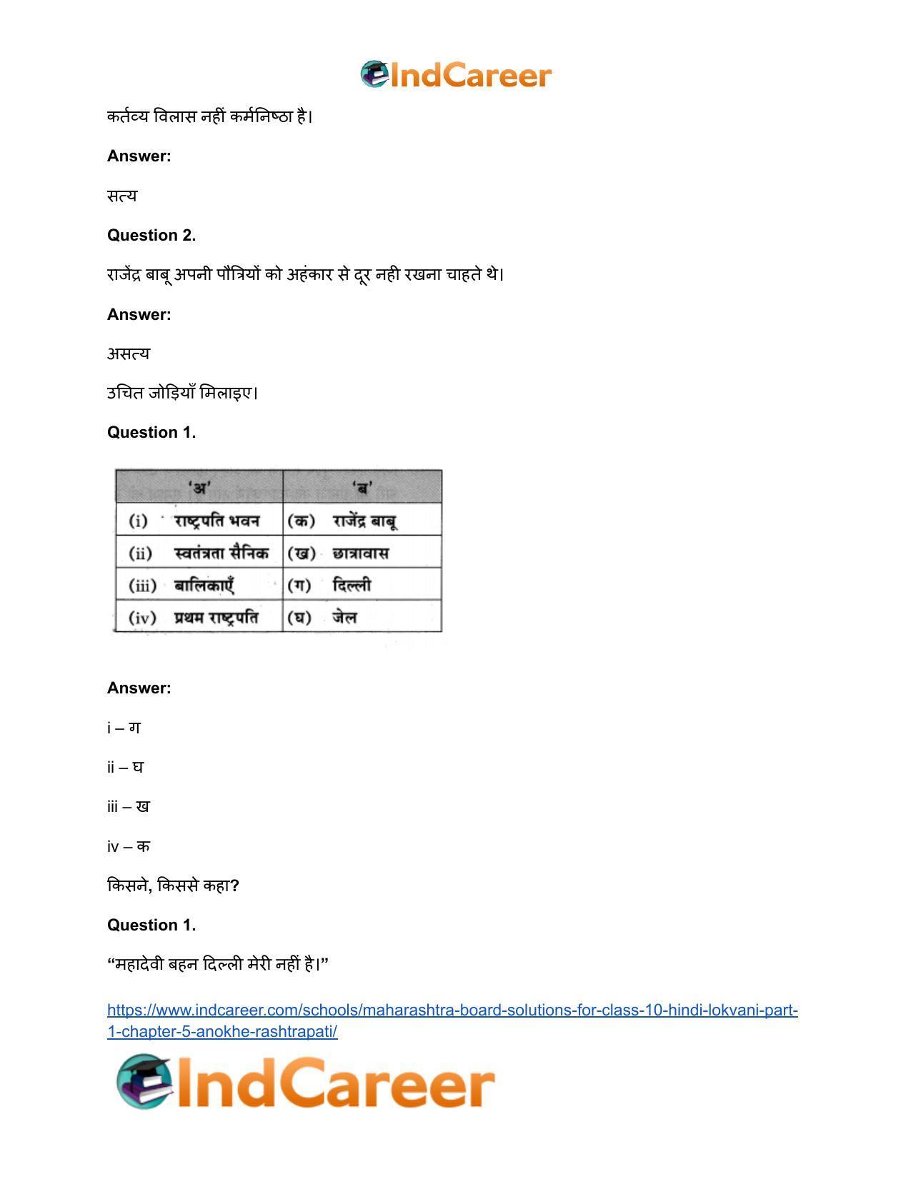 Maharashtra Board Solutions for Class 10- Hindi Lokvani (Part 1): Chapter 5- अनोखे राष्ट्रपति - Page 27