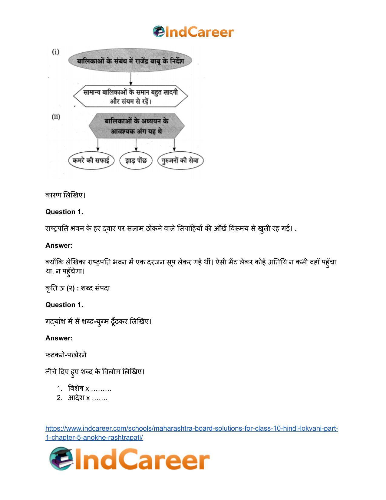 Maharashtra Board Solutions for Class 10- Hindi Lokvani (Part 1): Chapter 5- अनोखे राष्ट्रपति - Page 32