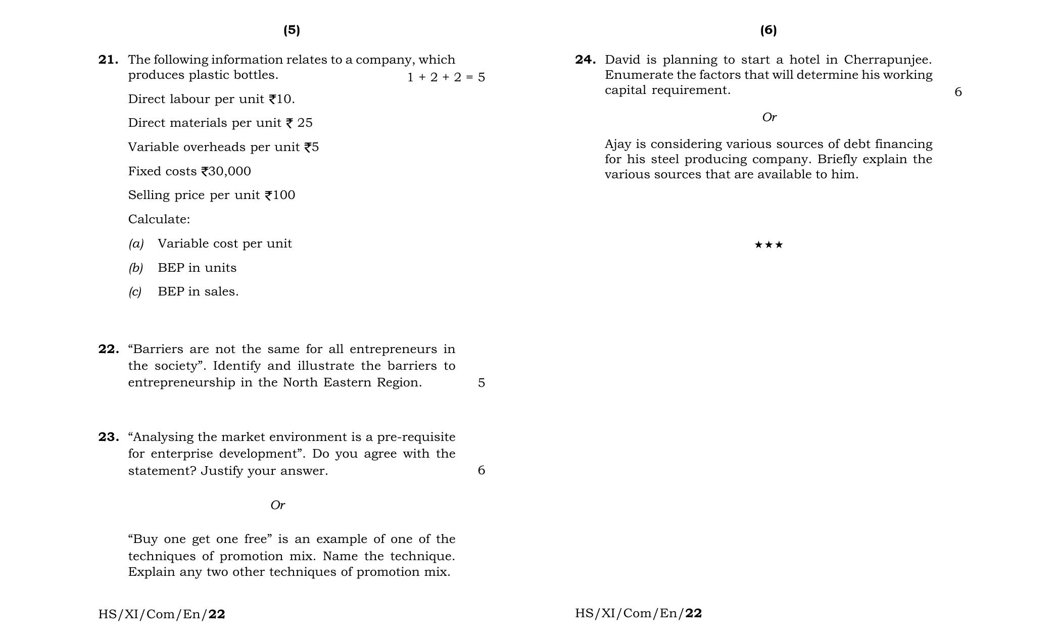 Meghalaya Board (MBOSE) Class 11 Entrpreneurship (theory) 2022 Question Paper - Page 3