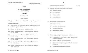 Meghalaya Board (MBOSE) Class 11 Entrpreneurship (theory) 2022 Question Paper