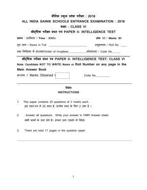 Sainik School Class 6 Paper II Question Paper 2018