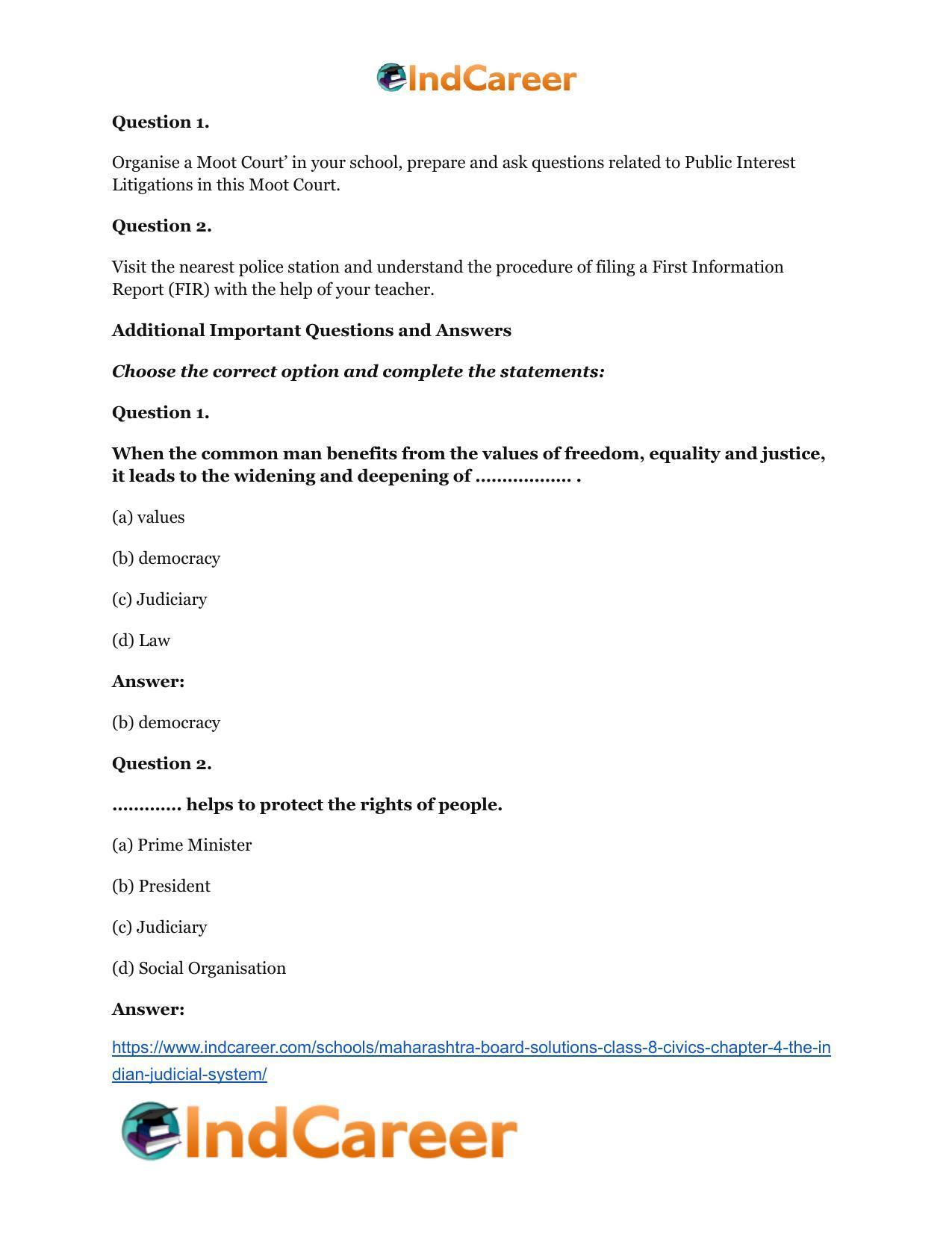 Maharashtra Board Solutions Class 8-Civics: Chapter 4- The Indian Judicial System - Page 8