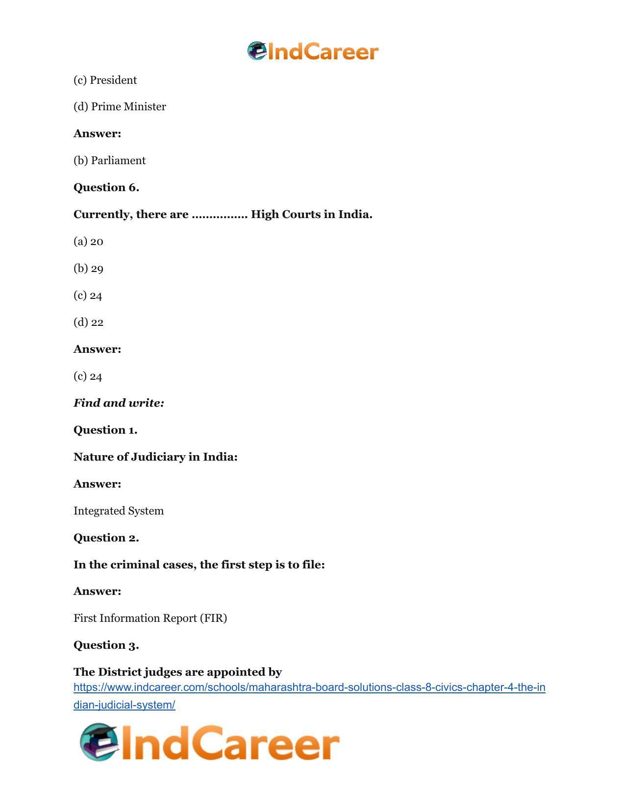 Maharashtra Board Solutions Class 8-Civics: Chapter 4- The Indian Judicial System - Page 10
